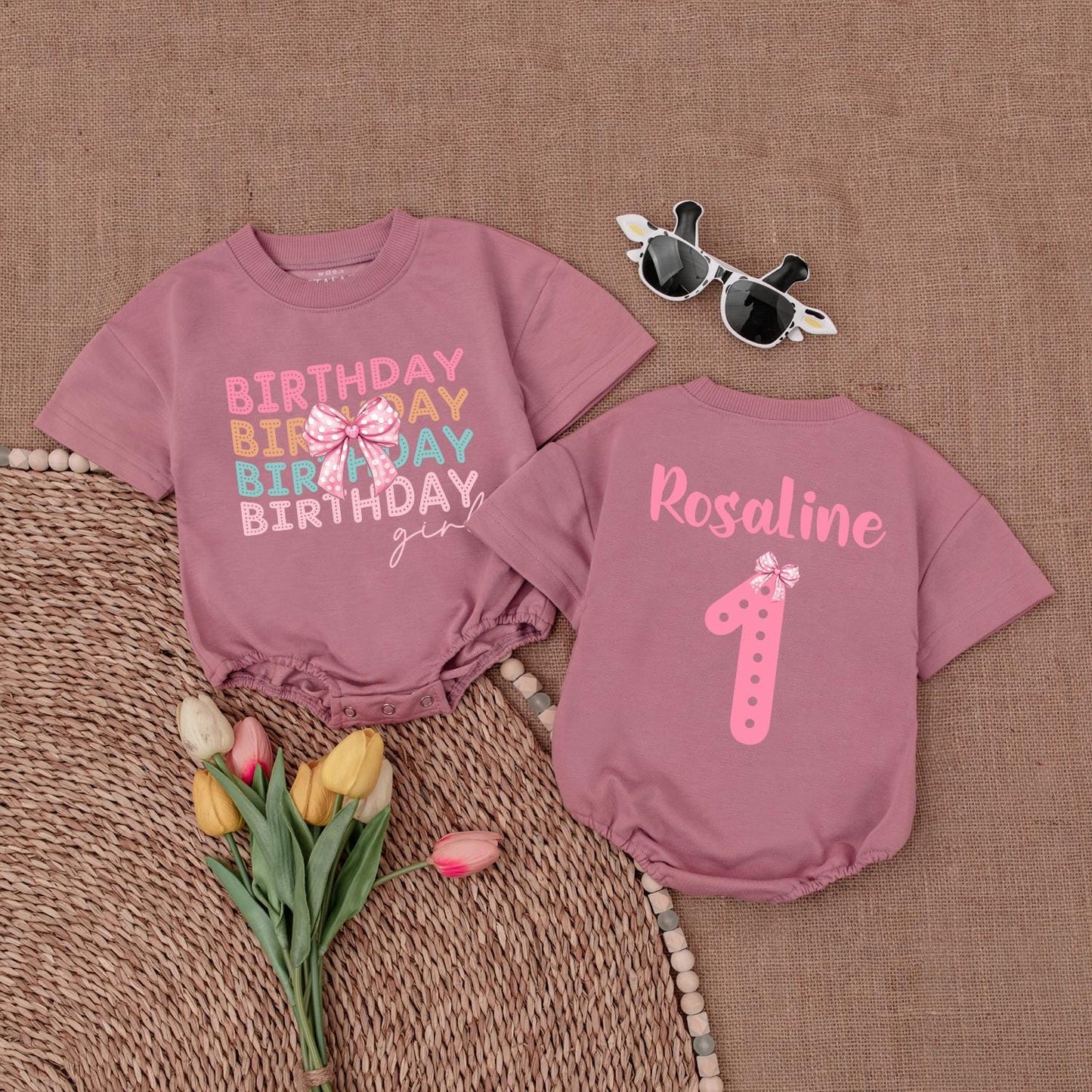 Birthday Girl Romper Pink Bow Baby Bodysuit Adorable 1st Birthday Outfit Girl Gifts Soft Cotton Clothes