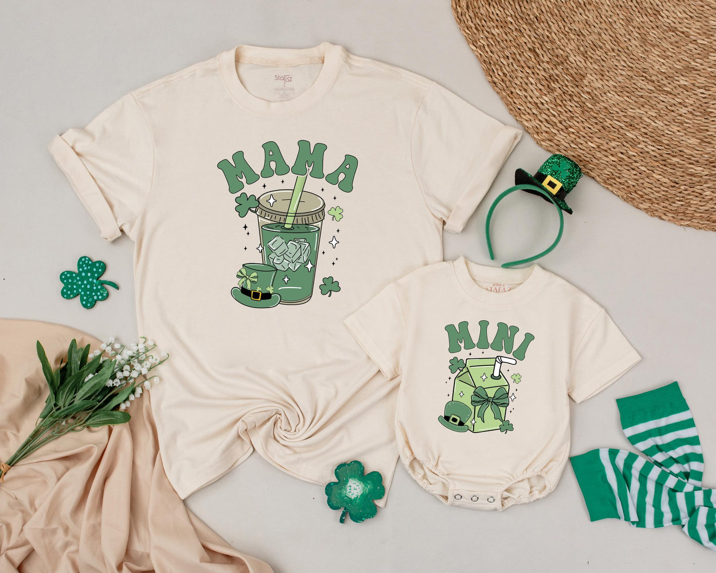 Lucky One Birthday Matching Family Shirts, Retro Shamrock 1st St. Patrick's Day, Mama and Mini Outfit, Personalized Irish Baby Bodysuit, Photo Prop (138 chars)