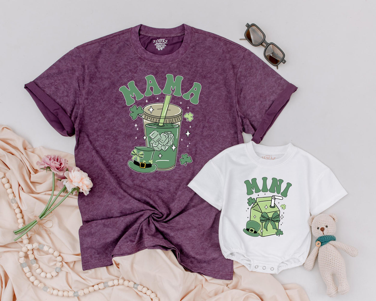 Lucky One Birthday Matching Family Shirts, Retro Shamrock 1st St. Patrick's Day, Mama and Mini Outfit, Personalized Irish Baby Bodysuit, Photo Prop (138 chars)