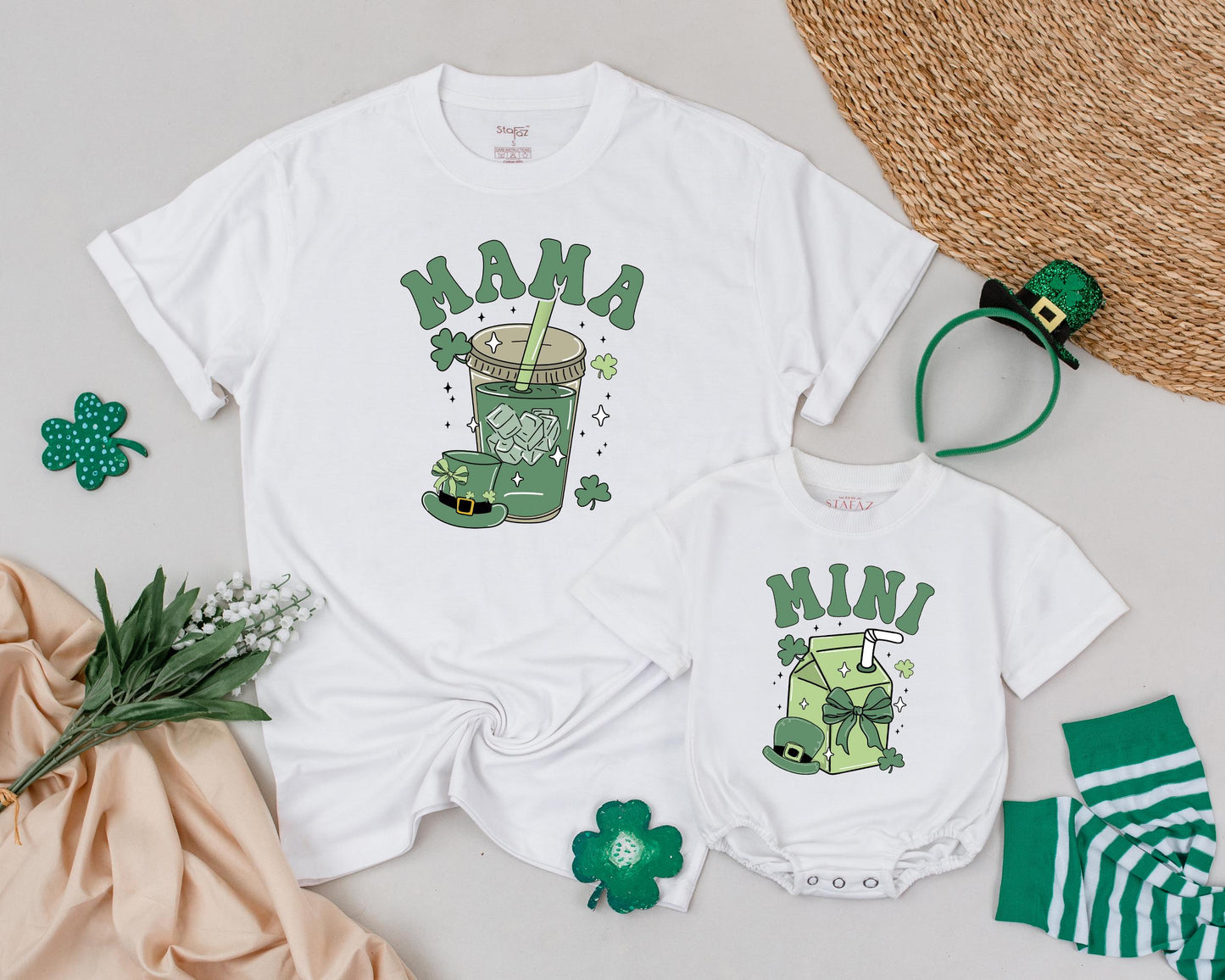 Lucky One Birthday Matching Family Shirts, Retro Shamrock 1st St. Patrick's Day, Mama and Mini Outfit, Personalized Irish Baby Bodysuit, Photo Prop (138 chars)