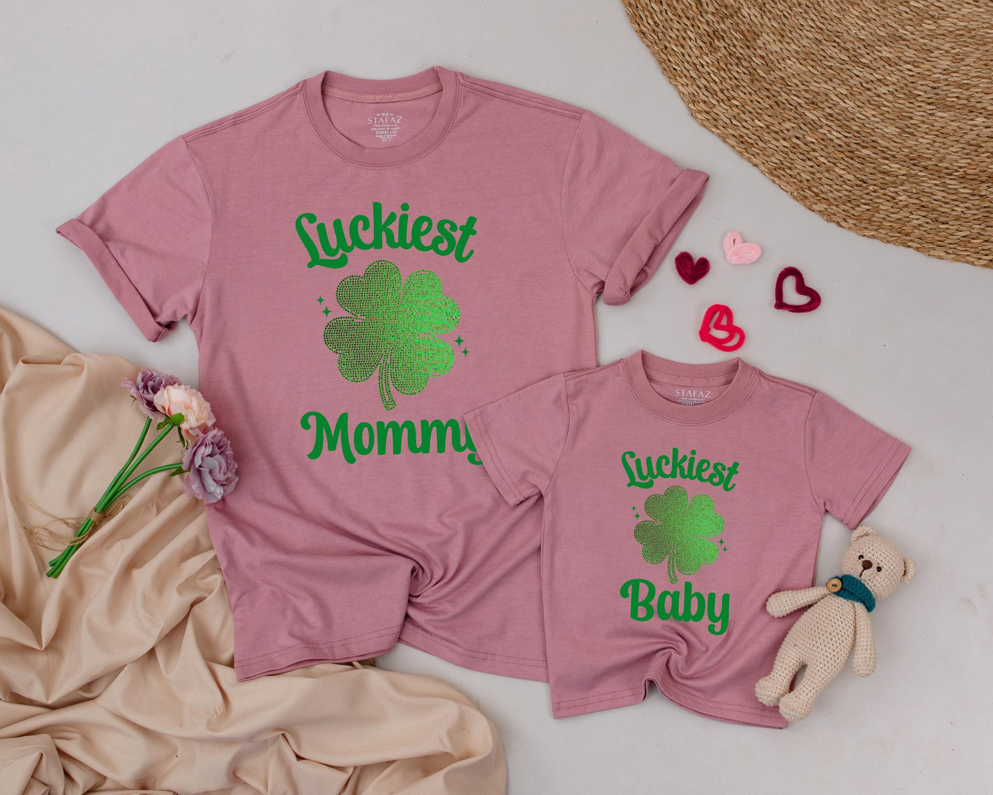 Matching St. Patrick's Day Mommy and Me Shirts, Bling Shamrock Outfit, Personalized Luckiest Baby/Mommy Tee, 1st St Patricks Day Family