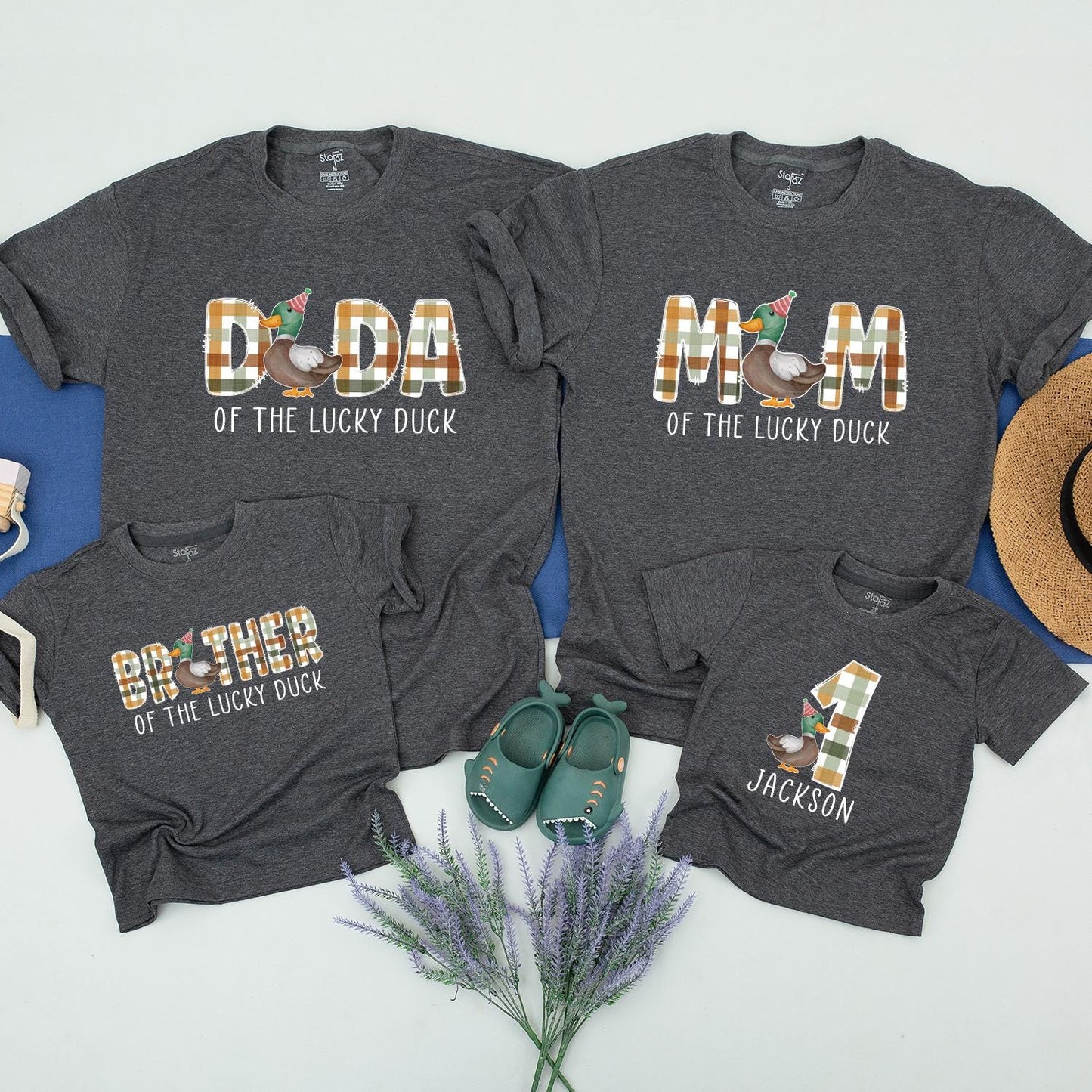 One Lucky Duck Family Birthday Shirts Mommy and Me Matching First Birthday Outfit Toddler Baby Boy Duck Theme Celebration