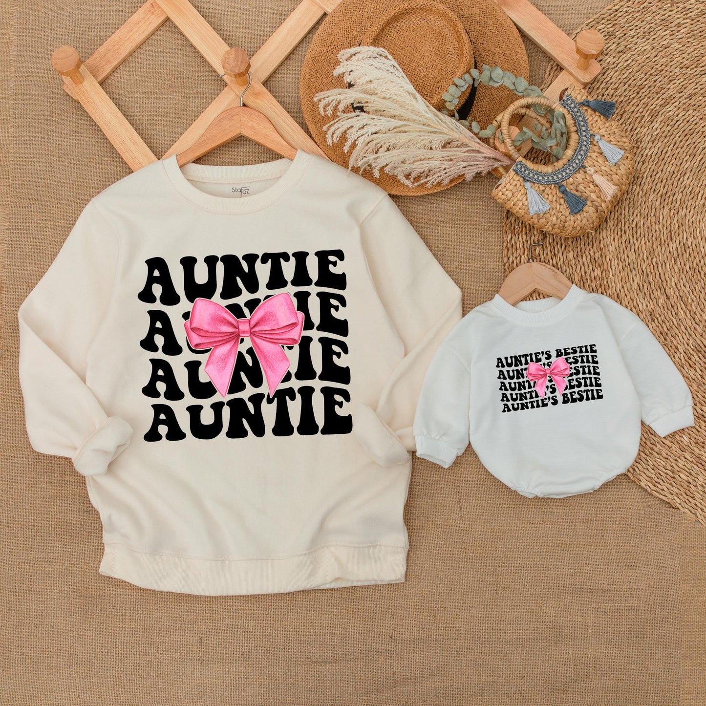 Auntie and Bestie Matching Sweatshirts for Nephew and Niece, Soft Comfortable Cotton Baby Toddler Outfit Family Visit Gift