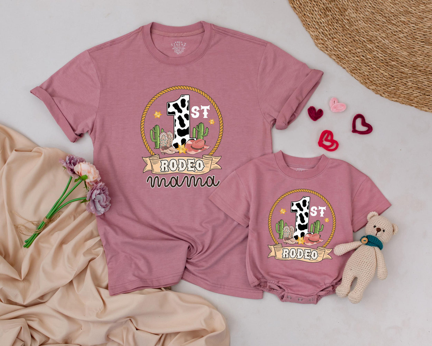 Matching Family Rodeo Shirts | 1st Birthday Western Outfit, Cowboy Boots, Cacti, and Hat Design | Mom, Dada, Baby | 1st Rodeo Party