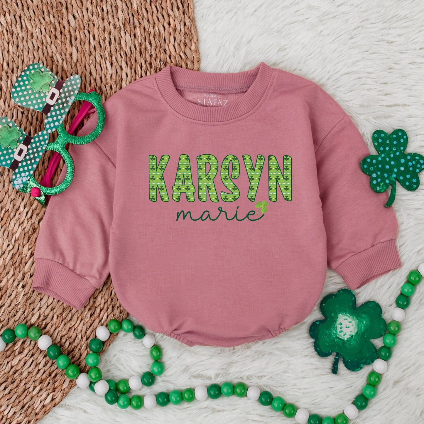 Personalized Lucky Shamrock Baby Romper Custom Name St Patrick's Day Bodysuit Clover Irish Baby Gift Outfit 135