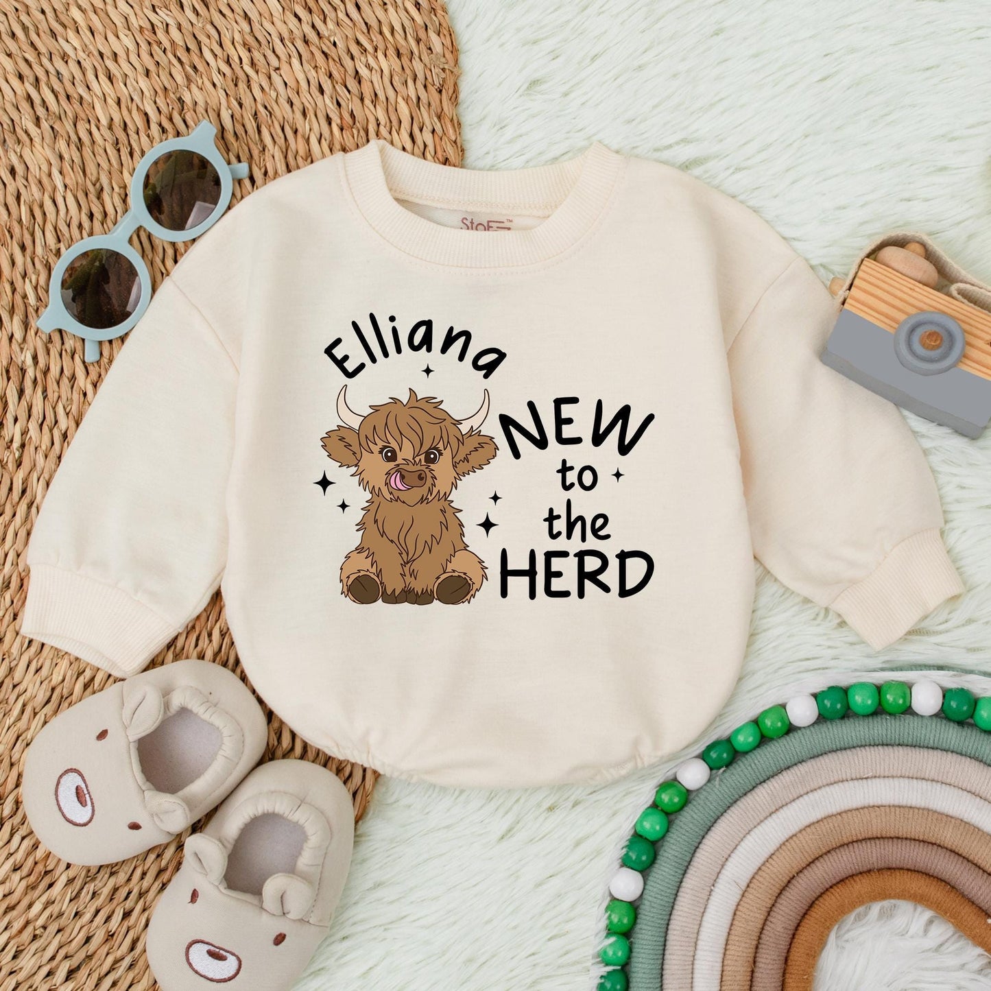 Custom Soft New to the Herd Baby Romper for a charming Pregnancy Announcement, adorable Cattle Farmer Newborn Baby Clothes and Shower Gift