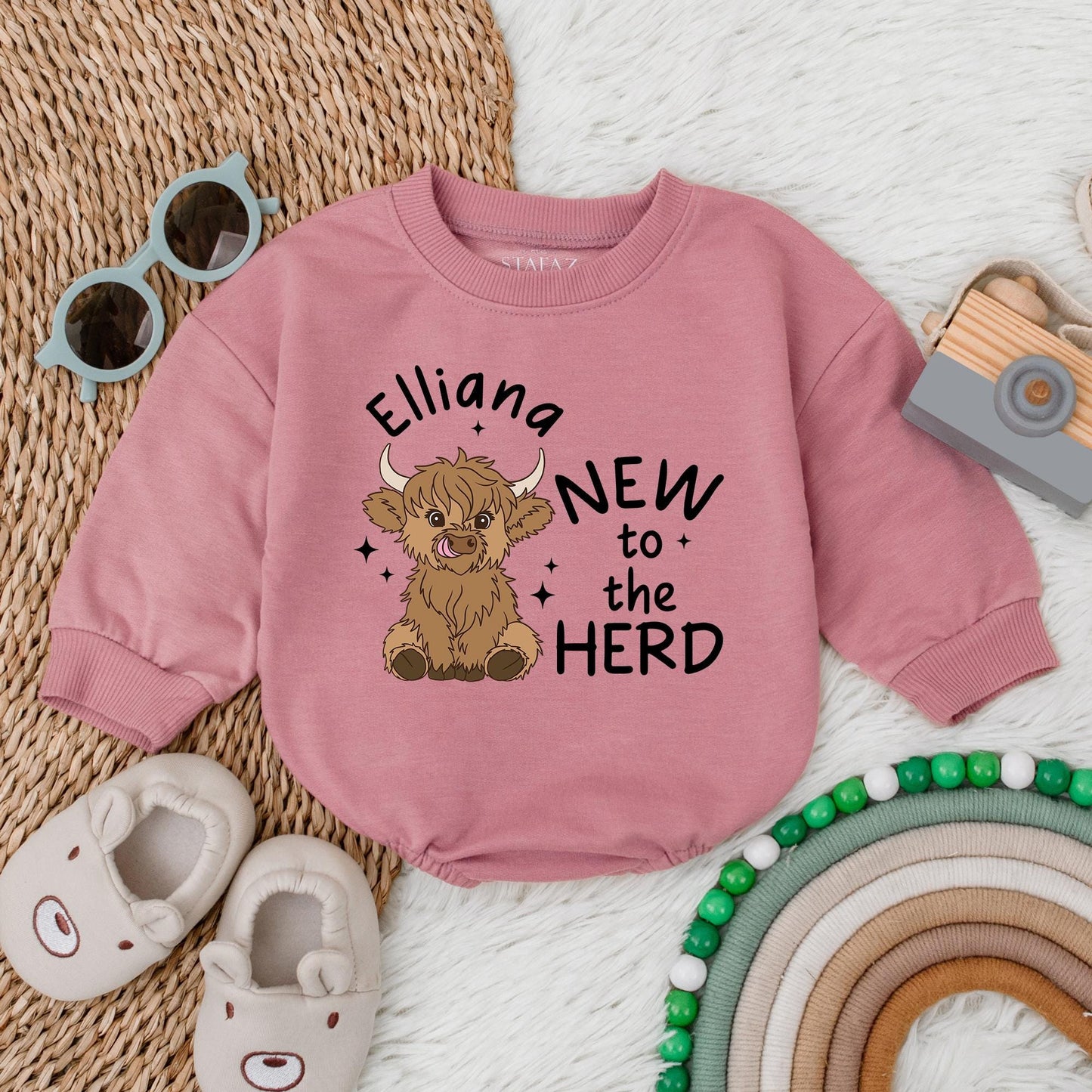 Custom Soft New to the Herd Baby Romper for a charming Pregnancy Announcement, adorable Cattle Farmer Newborn Baby Clothes and Shower Gift