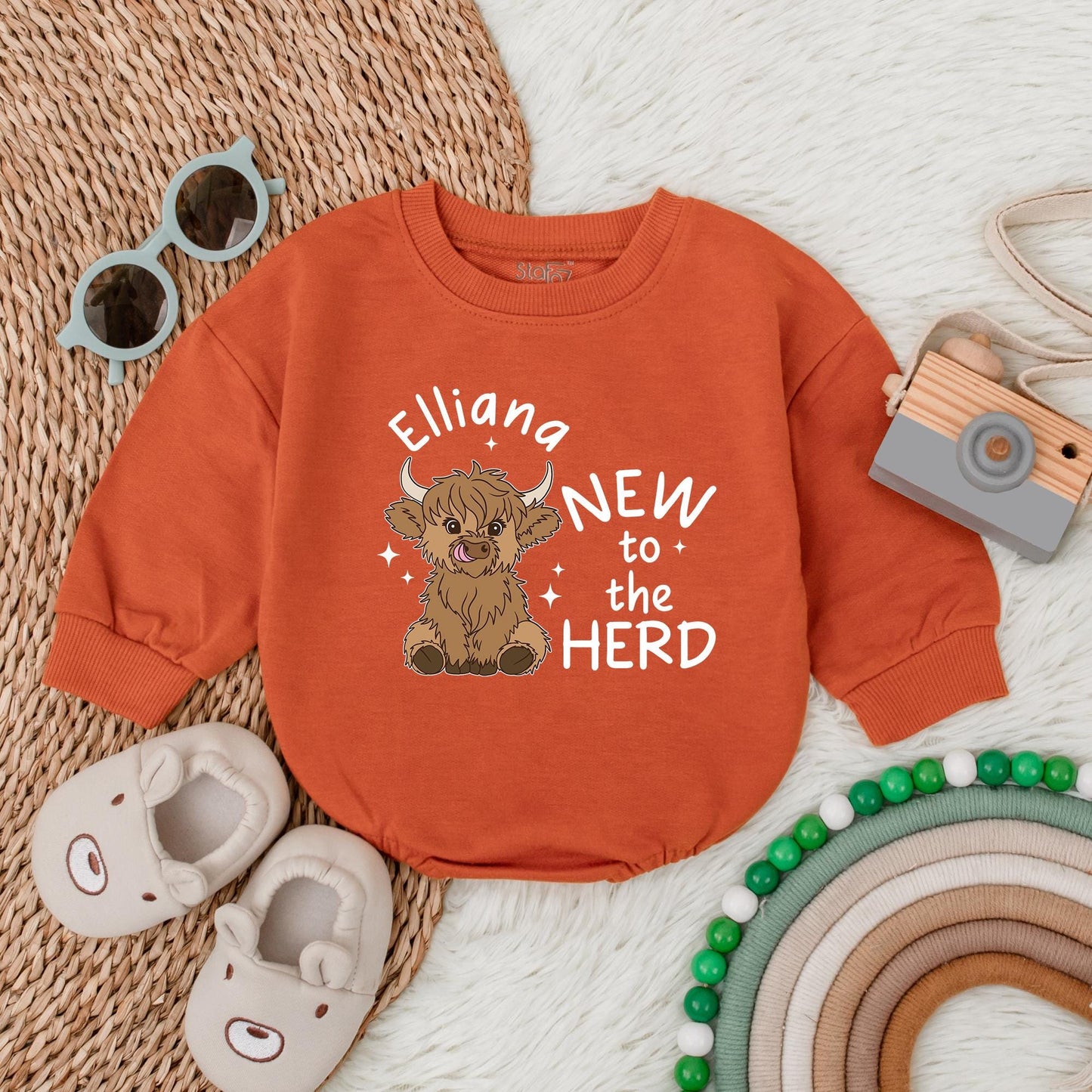 Custom Soft New to the Herd Baby Romper for a charming Pregnancy Announcement, adorable Cattle Farmer Newborn Baby Clothes and Shower Gift