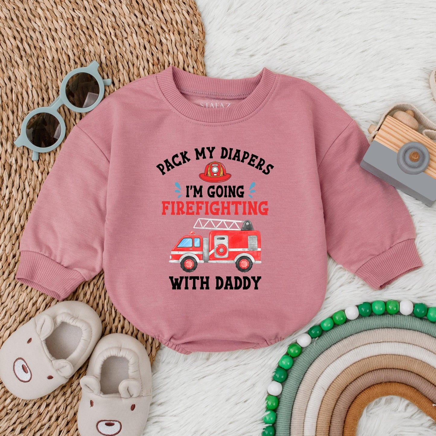 Firefighter Baby Bubble Romper 'Pack My Diapers' Gift for New Dad Fireman Baby Shower Announcement Gift, Newborn Bodysuit, Cute