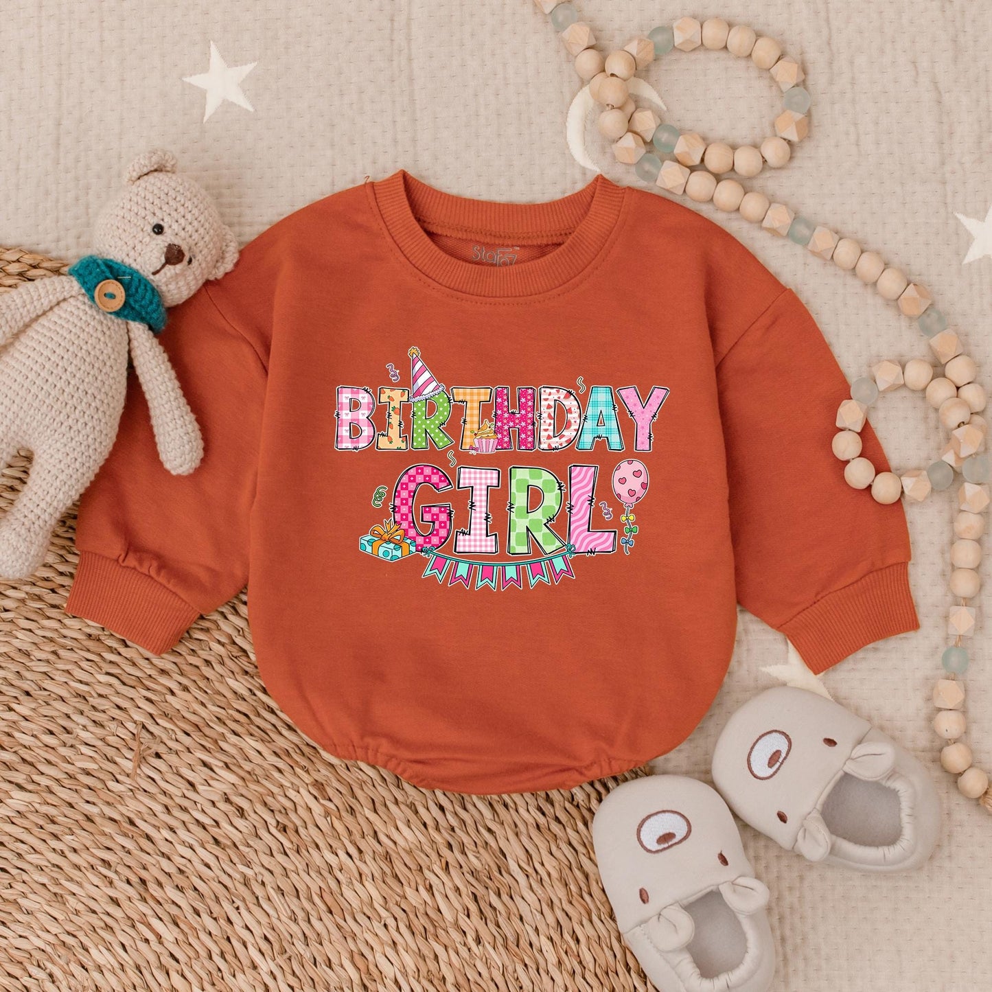 Birthday Girl Bubble Romper Adorable Baby Girl Outfit for First Birthday Celebration Soft Cotton Bodysuit Perfect Birthday Gift