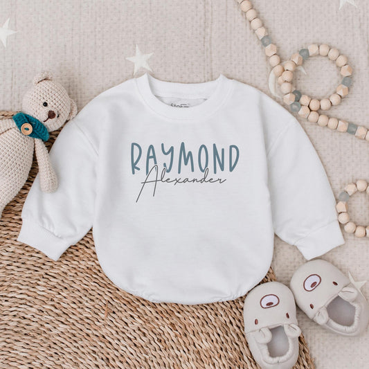 Custom Name Baby Romper & Sweatshirt Set: Blue Bubble Romper, Personalized Baby Outfit Gift, Neutral Baby Shower Present