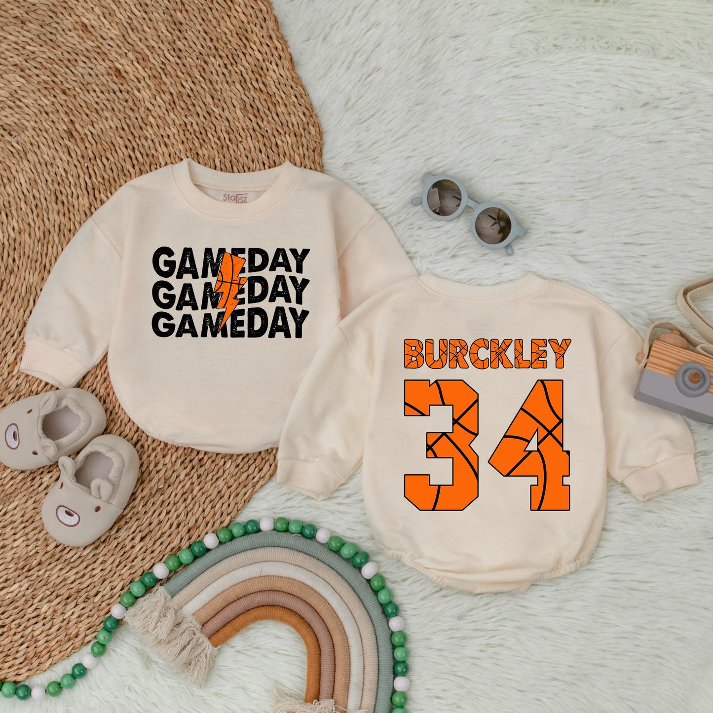 Game Day Basketball Baby Bubble Romper Outfit for Baby Boys and Infants Soft Cotton Bodysuit Shower Gift Sports Fan Apparel