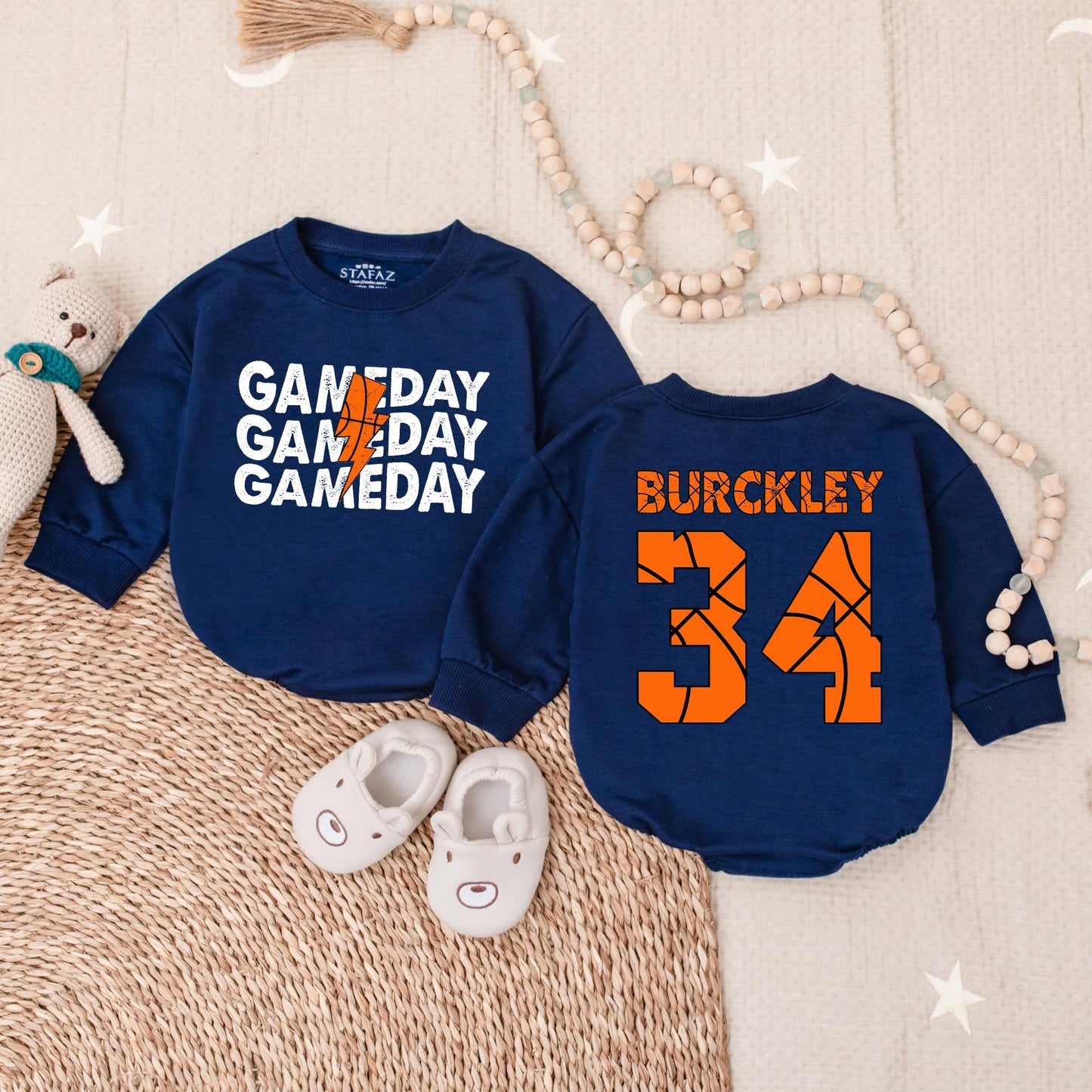 Game Day Basketball Baby Bubble Romper Outfit for Baby Boys and Infants Soft Cotton Bodysuit Shower Gift Sports Fan Apparel