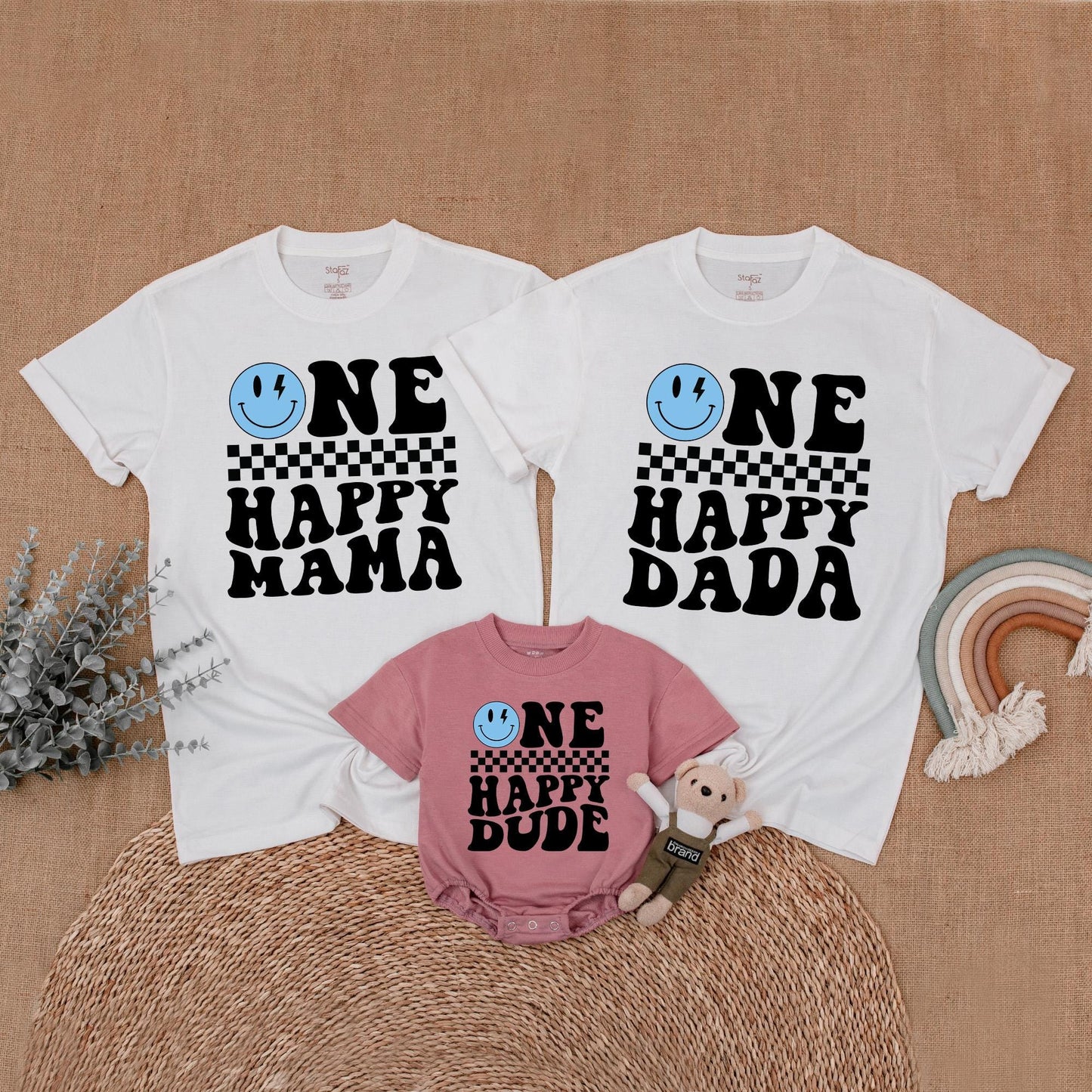 Matching One Happy Dude Birthday Shirt, Retro Smiley Face Boy Outfit, Family Matching Birthday Shirts, Cool Dude Cotton, 1st Birthday Party