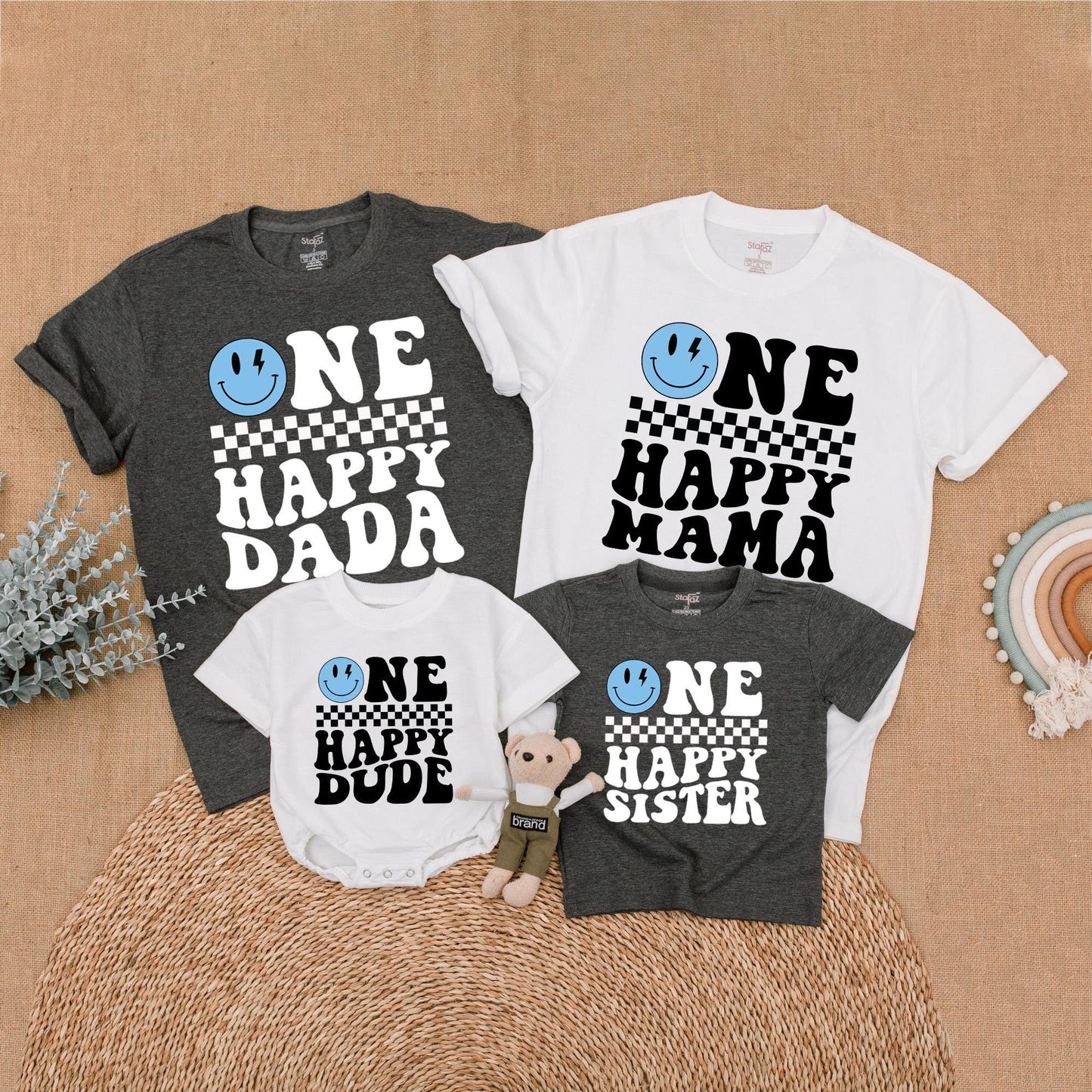 Matching One Happy Dude Birthday Shirt, Retro Smiley Face Boy Outfit, Family Matching Birthday Shirts, Cool Dude Cotton, 1st Birthday Party