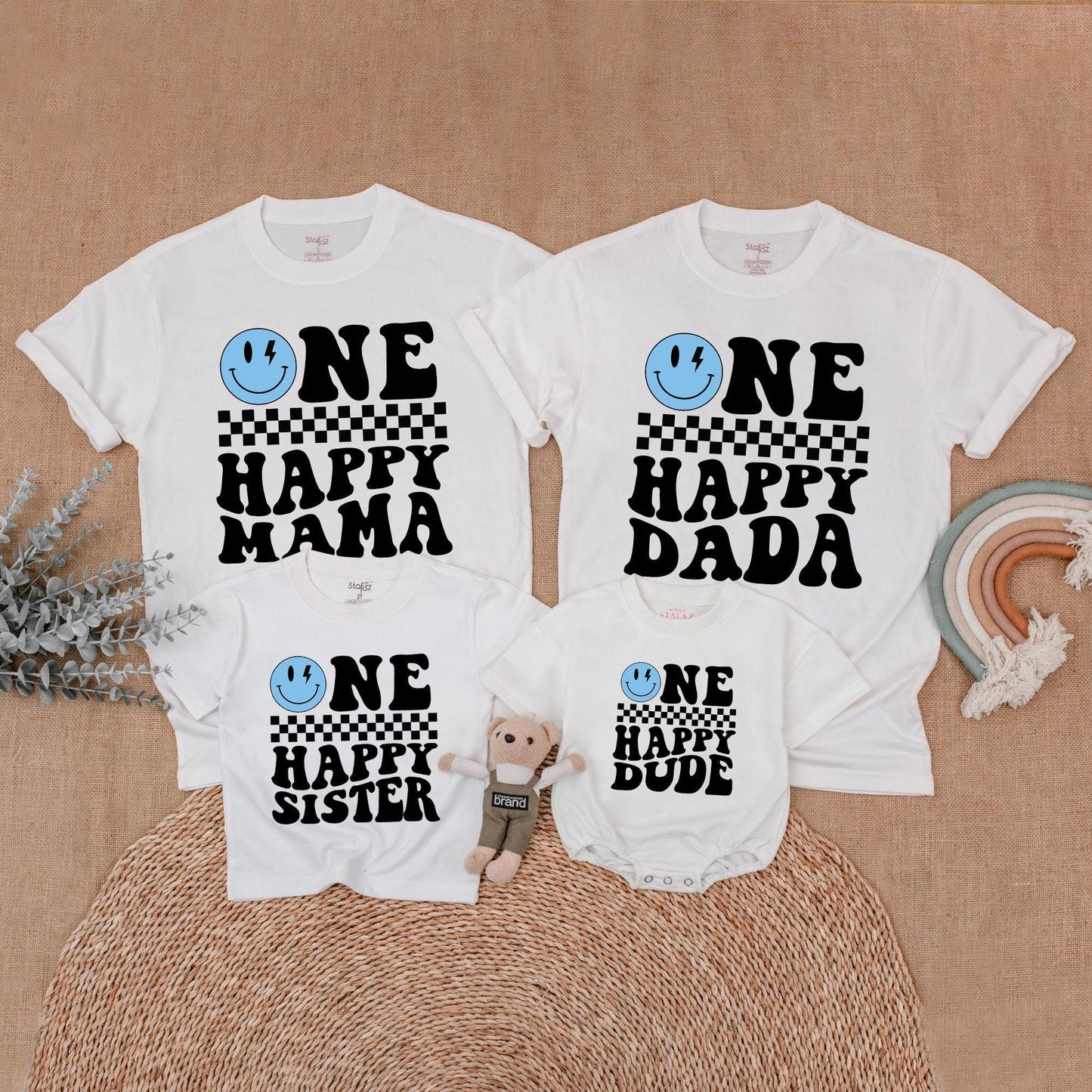 Matching One Happy Dude Birthday Shirt, Retro Smiley Face Boy Outfit, Family Matching Birthday Shirts, Cool Dude Cotton, 1st Birthday Party