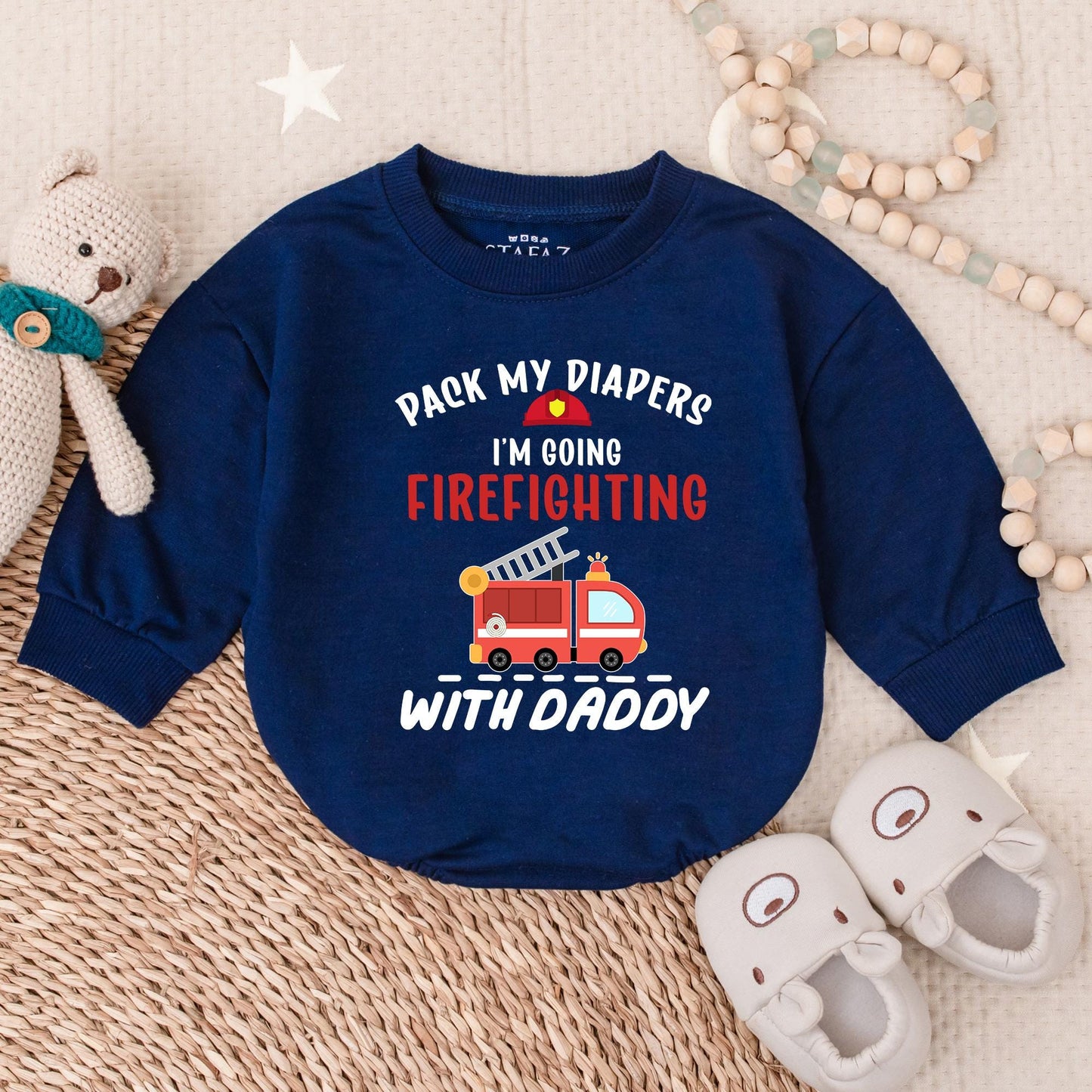 Firefighter Baby Bubble Romper Pack My Diapers I'm Going Firefighting With Daddy Cute Baby Shower Gift for Boy Infant