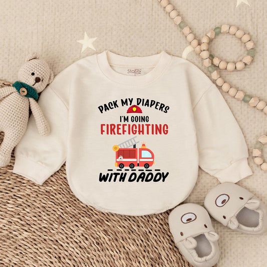 Firefighter Baby Bubble Romper Pack My Diapers I'm Going Firefighting With Daddy Cute Baby Shower Gift for Boy Infant