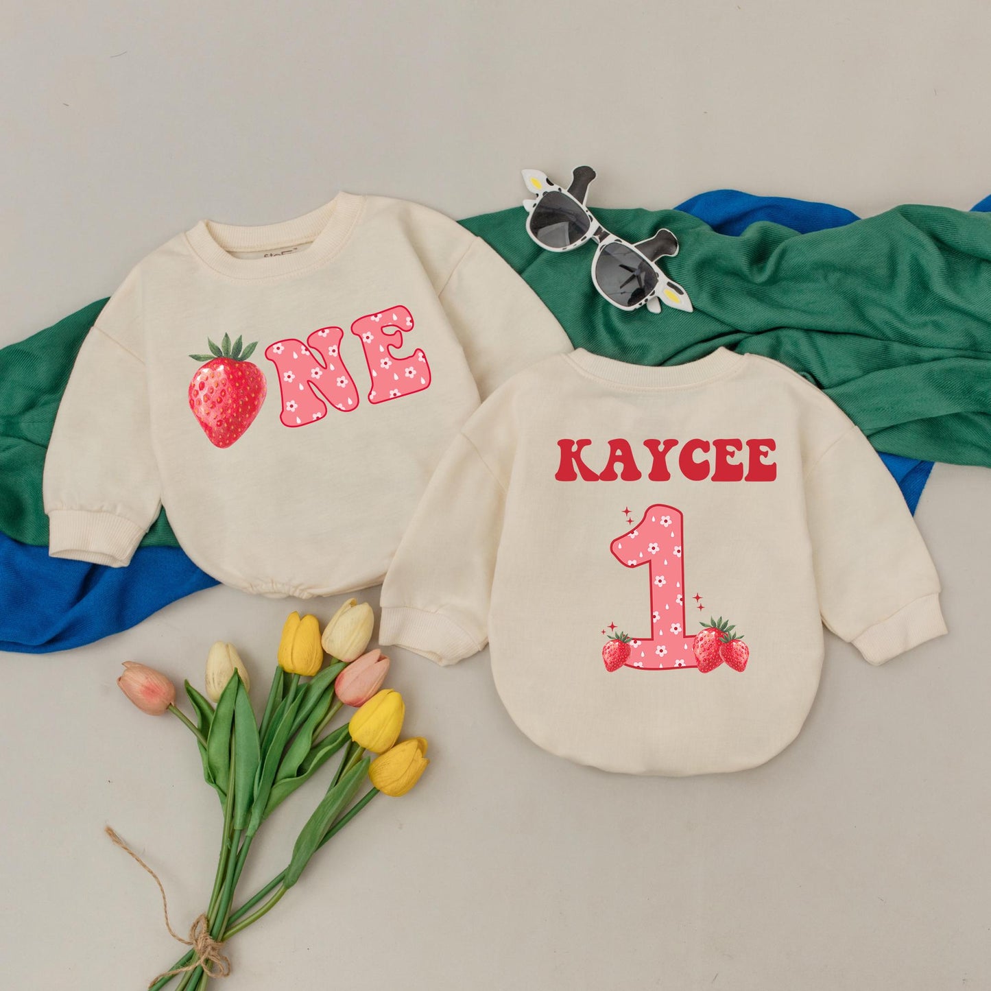 Personalized Strawberry 1st Birthday Romper for Baby Girl, Berry Sweet First Birthday Outfit, Custom Name Bubble Romper, Baby Shower Gift