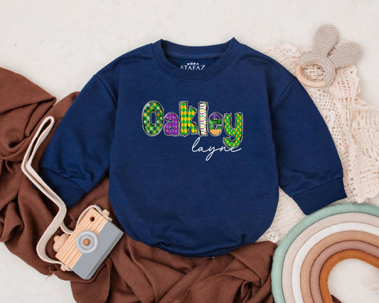 Personalized Mardi Gras Baby Romper - Cute Unisex Sweatshirt Romper for Newborns & Baby Girls & Boys, Baby Shower Gift