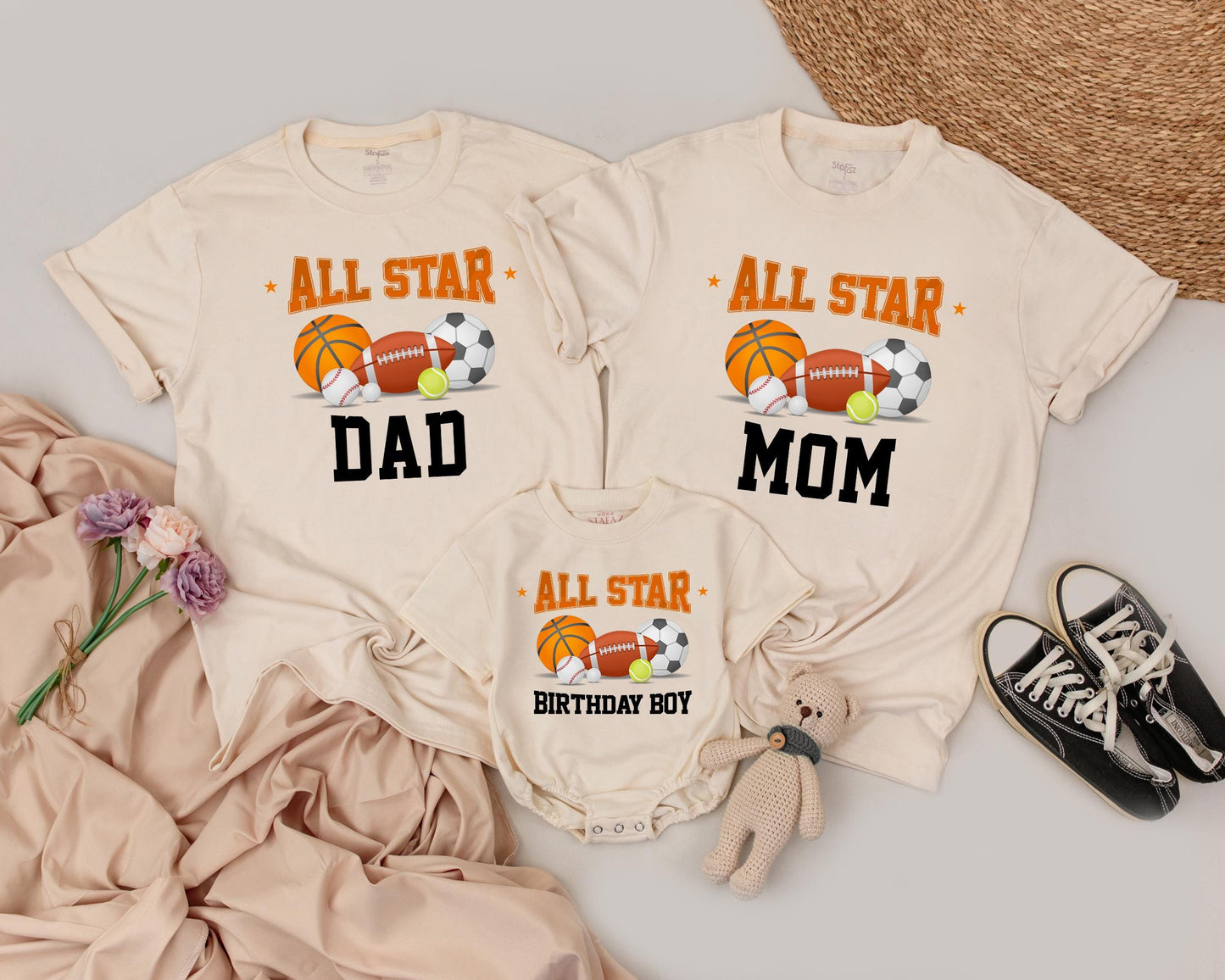 All Star First Birthday Family Shirts Dad Mom Birthday Boy Matching Football Theme
