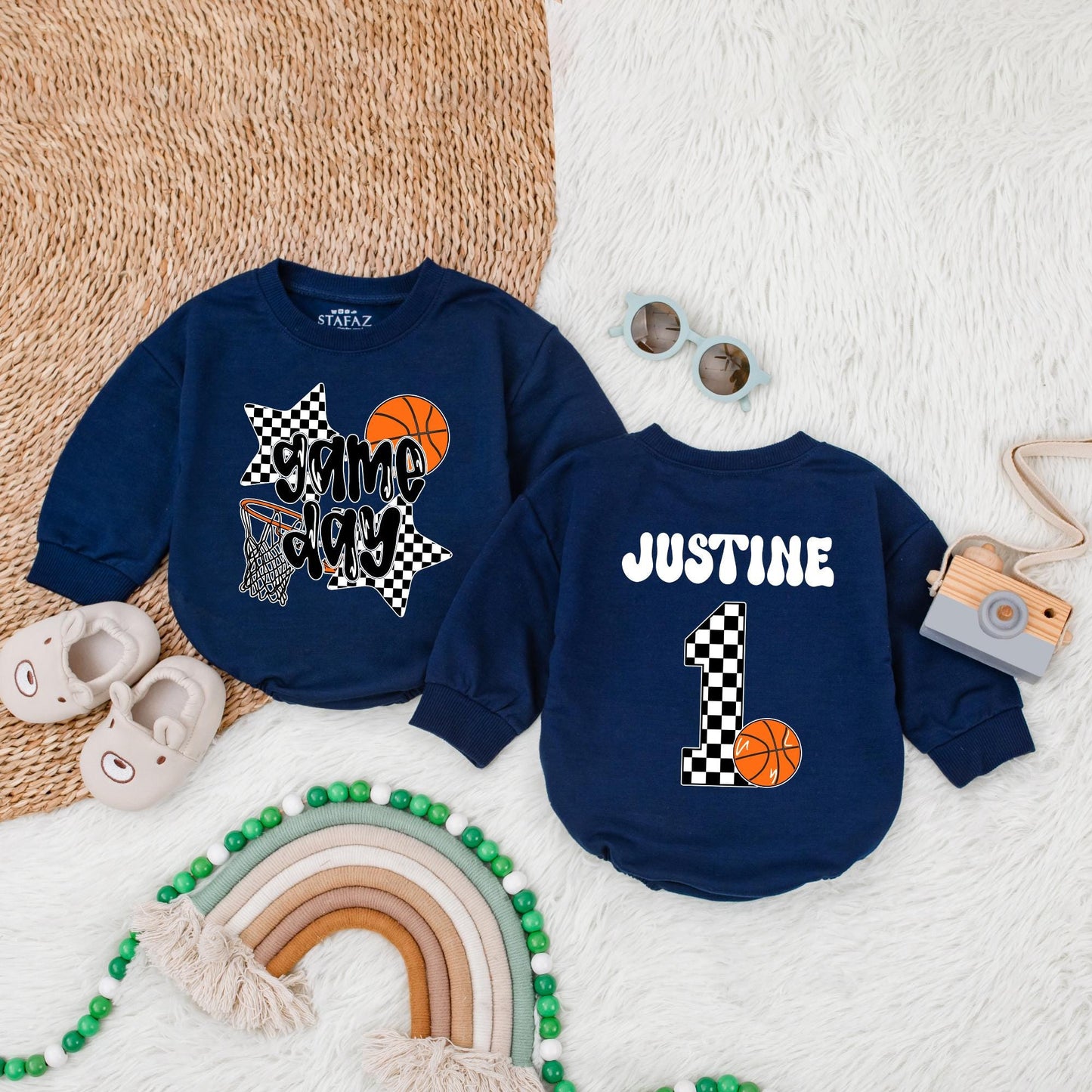 Personalized Basketball Game Day Bubble Romper for Boys & Girls Custom Gameday Birthday Outfit Baby Infant Toddler Sports Celebration