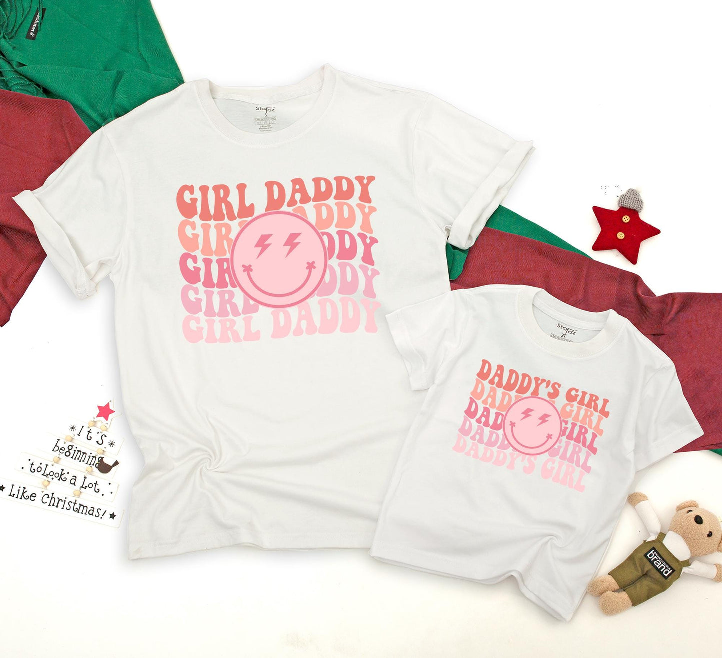 Girl Daddy & Daddy's Girl Retro Matching Shirts Pink Coral Gradient Smiley Face Father Daughter Outfits Daughter Gifts New Dad Outfits