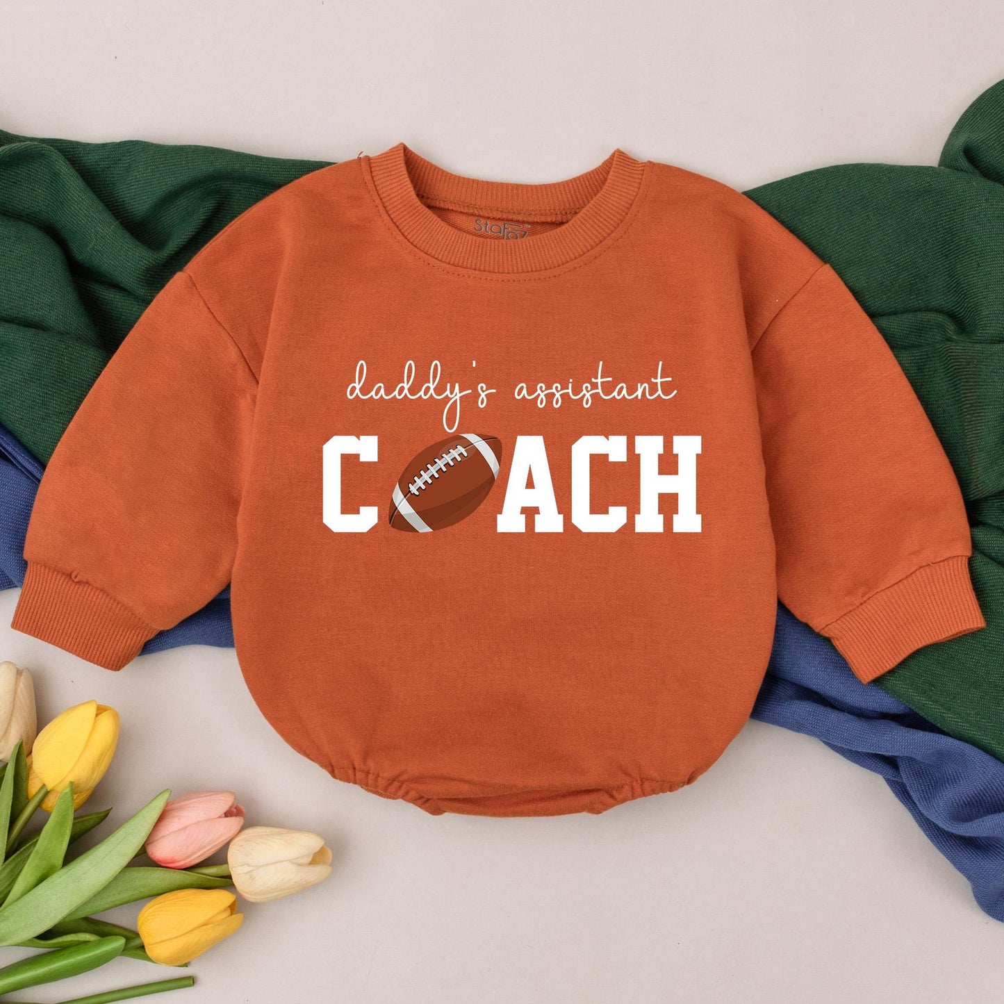 Daddy's Assistant Coach Football Romper Retro Game Day Outfit for Baby Boys Cute Fall Football Season Bodysuit First Year Toddler Fan Apparel