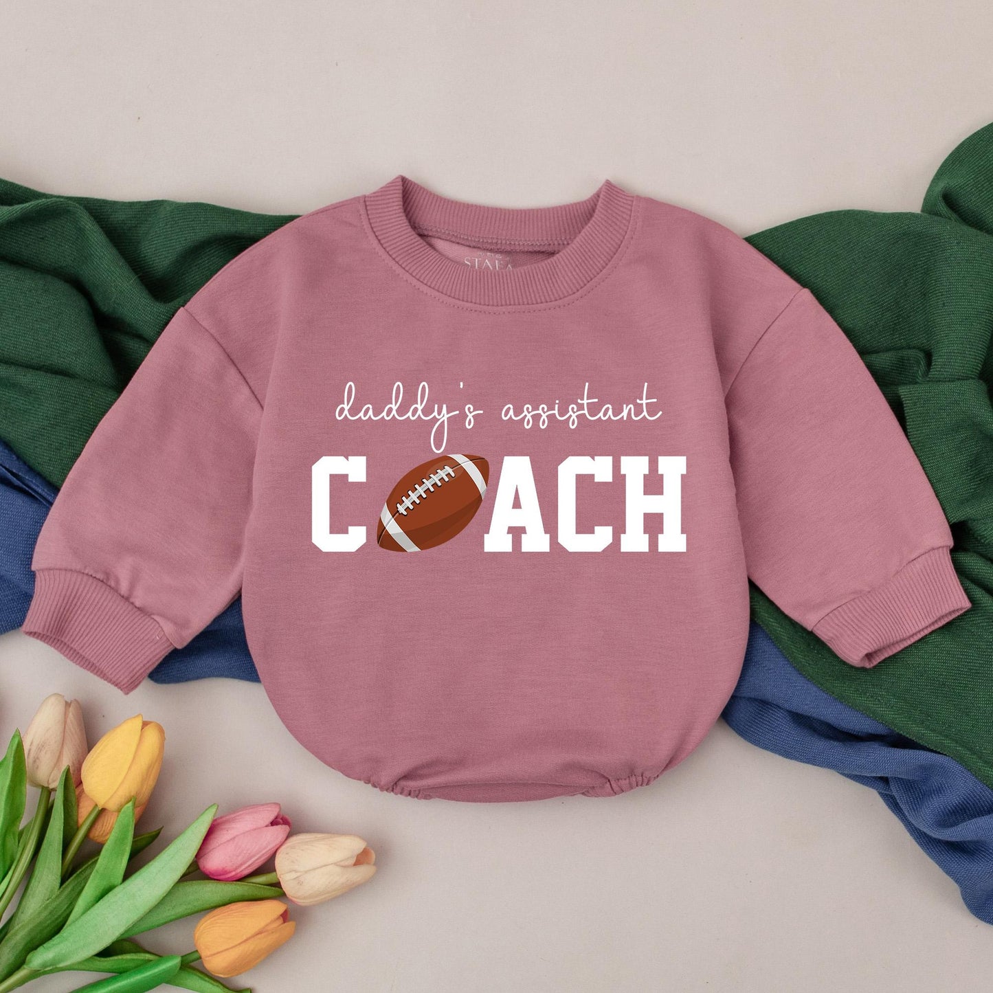 Daddy's Assistant Coach Football Romper Retro Game Day Outfit for Baby Boys Cute Fall Football Season Bodysuit First Year Toddler Fan Apparel