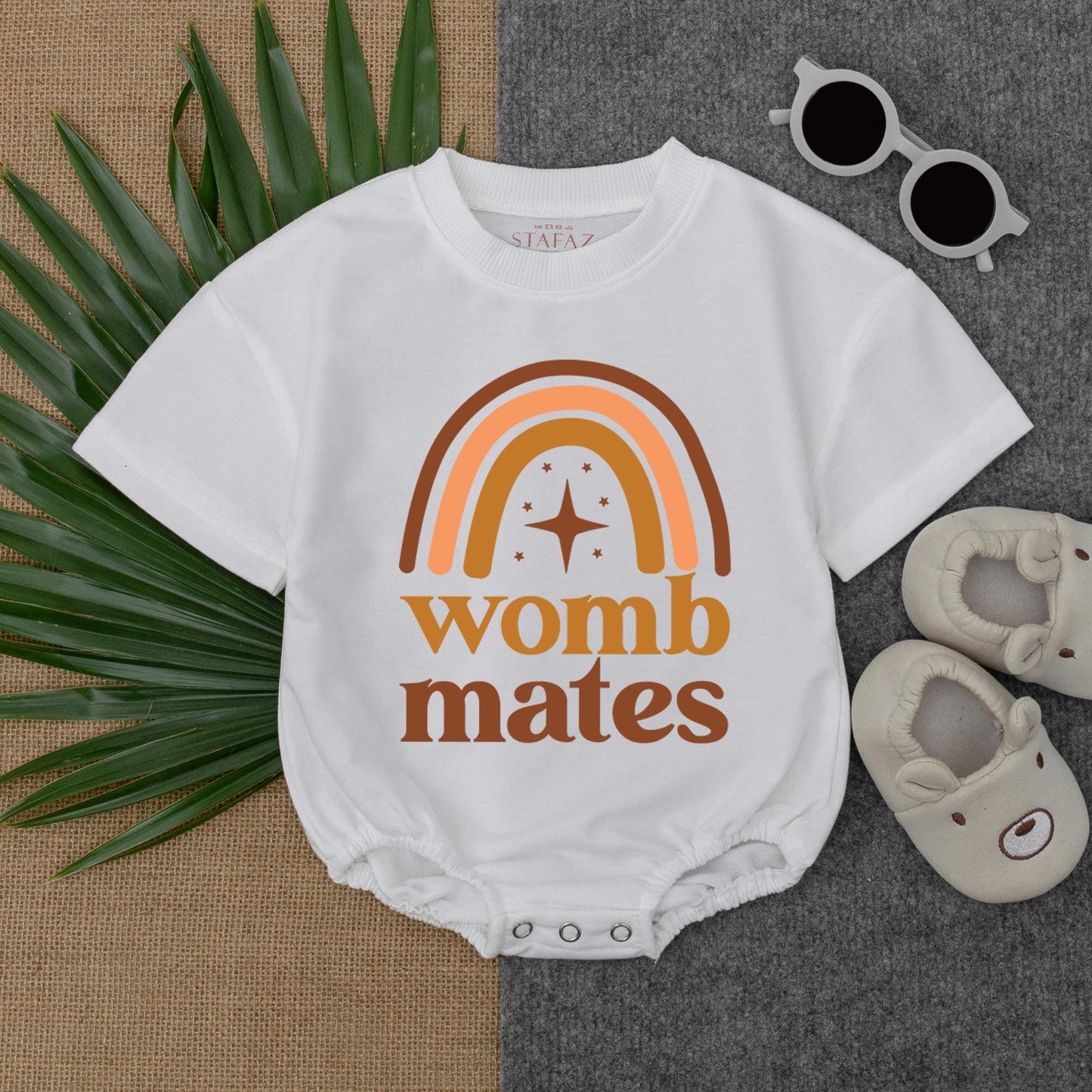 Womb Mates Twin Romper Short Sleeve Bubble Cute Best Friends Baby Boy Outfit Newborn Gift Idea