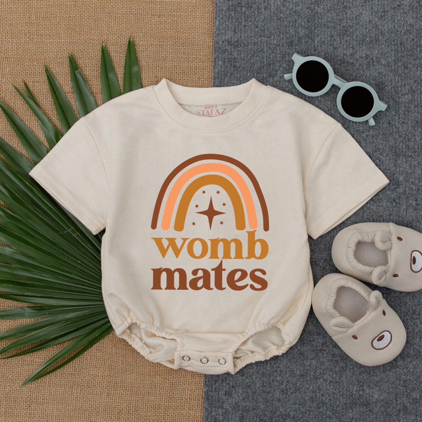 Womb Mates Twin Romper Short Sleeve Bubble Cute Best Friends Baby Boy Outfit Newborn Gift Idea