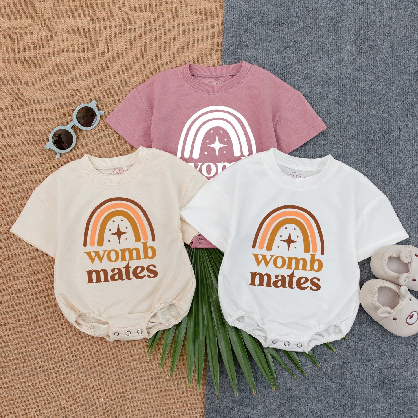 Womb Mates Twin Romper Short Sleeve Bubble Cute Best Friends Baby Boy Outfit Newborn Gift Idea