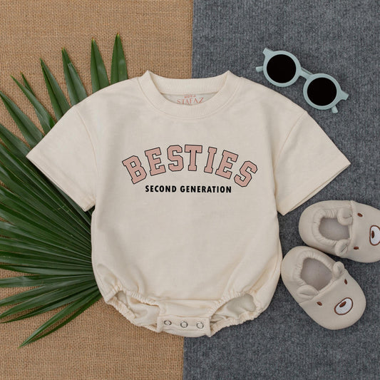 Second Generation Besties Romper Baby Matching Outfit Short Sleeve Bubble Cotton for Baby Shower Gift