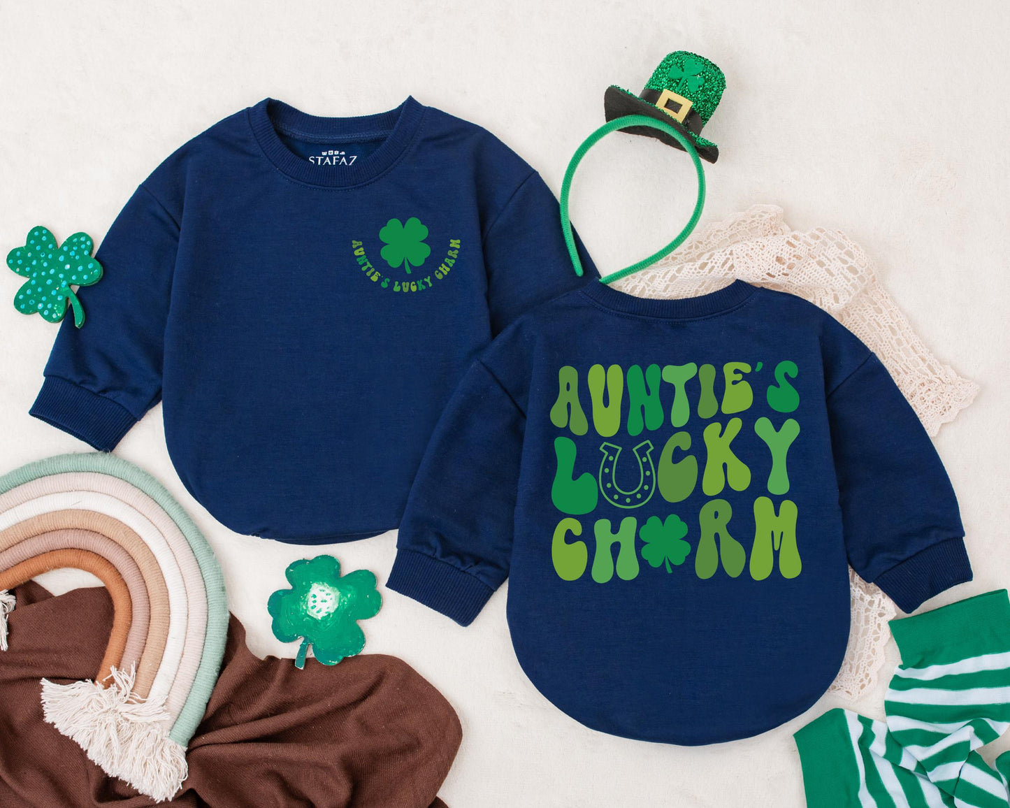 Auntie's Lucky Charm Baby Romper My First St Patrick's Day Outfit Infant Bodysuit Soft Four Leaf Clover Design Gift for Boys Girls