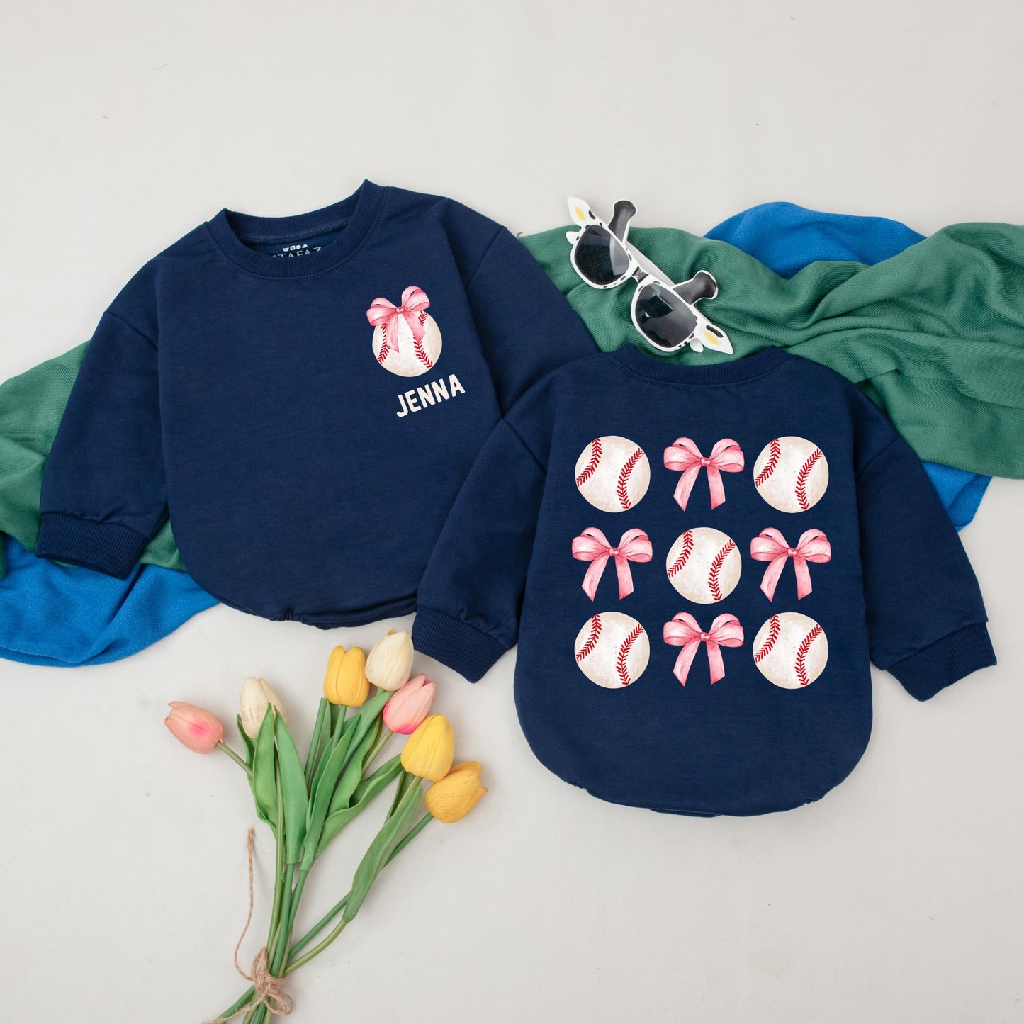Personalized Baseball Romper Retro Game Day Natural Bubble Baby Girl Outfit Custom Name Gameday Season Kid Gift Vintage Style First Birthday Outfit 135