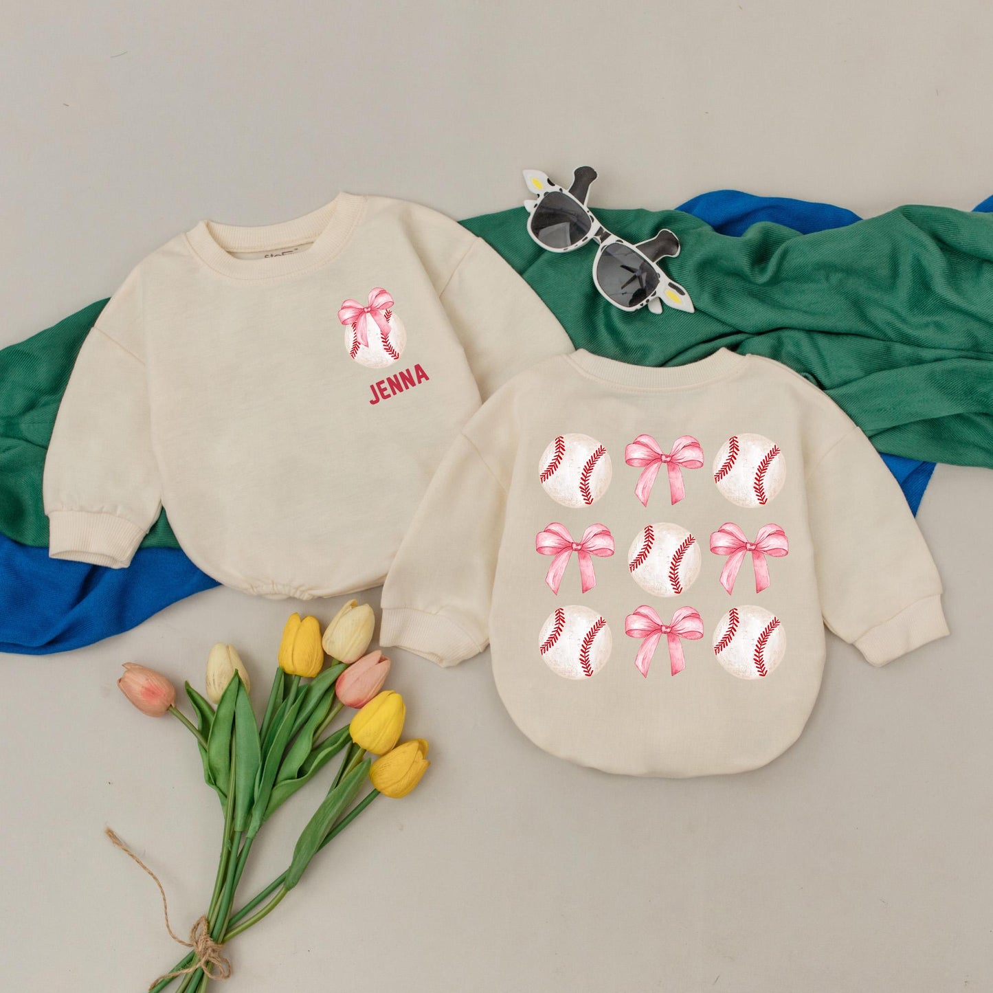 Personalized Baseball Romper Retro Game Day Natural Bubble Baby Girl Outfit Custom Name Gameday Season Kid Gift Vintage Style First Birthday Outfit 135