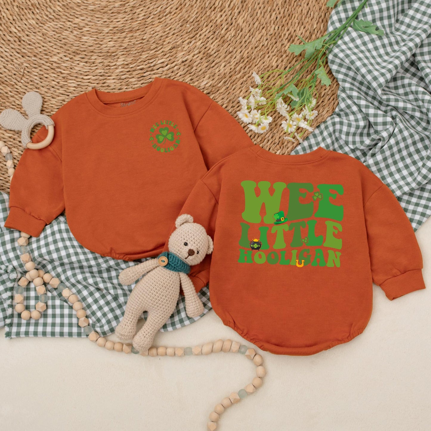 Wee Little Hooligan Baby Romper Green Clover Bodysuit St Patricks Day Outfit First St Patricks Day Gift