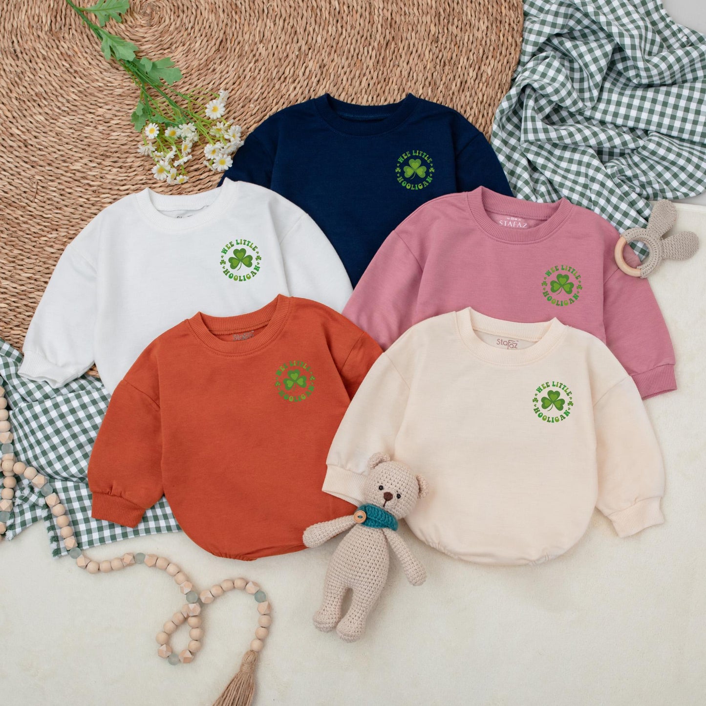 Wee Little Hooligan Baby Romper Green Clover Bodysuit St Patricks Day Outfit First St Patricks Day Gift