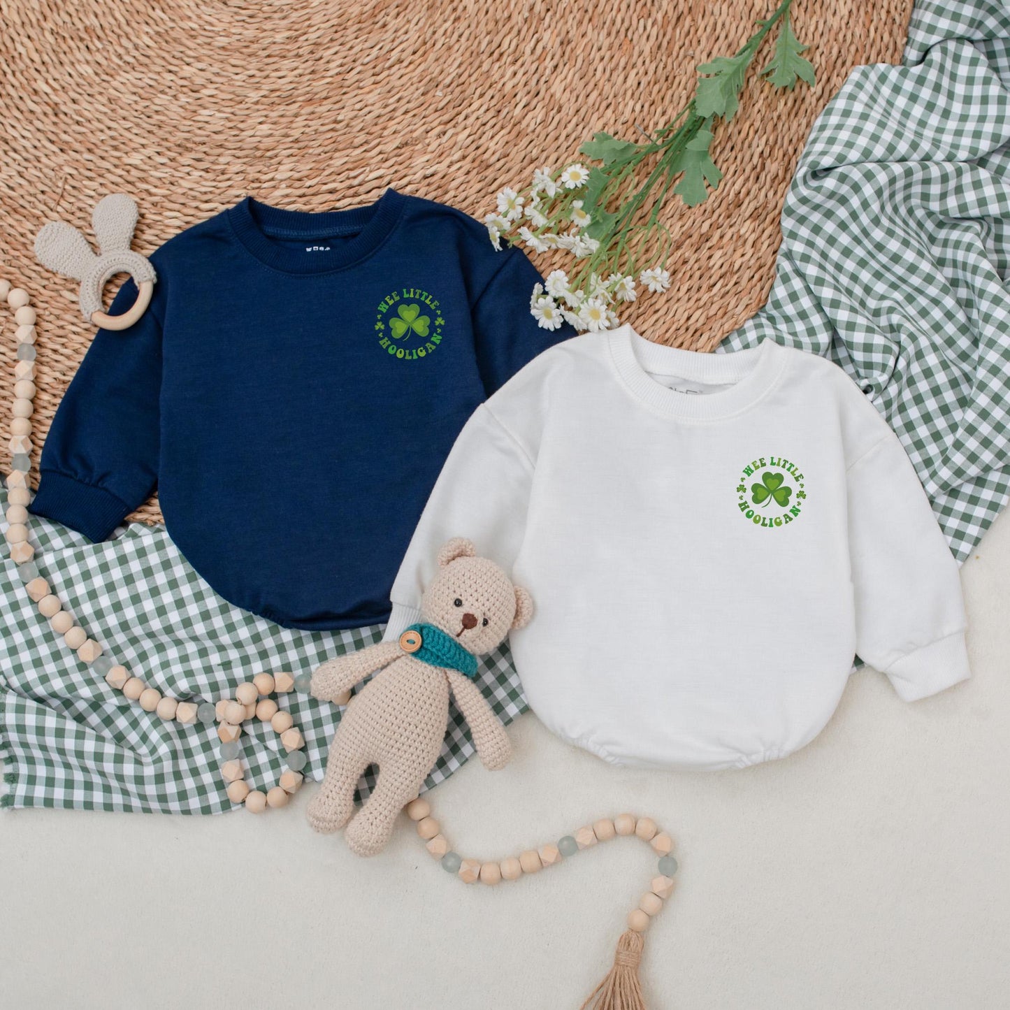 Wee Little Hooligan Baby Romper Green Clover Bodysuit St Patricks Day Outfit First St Patricks Day Gift
