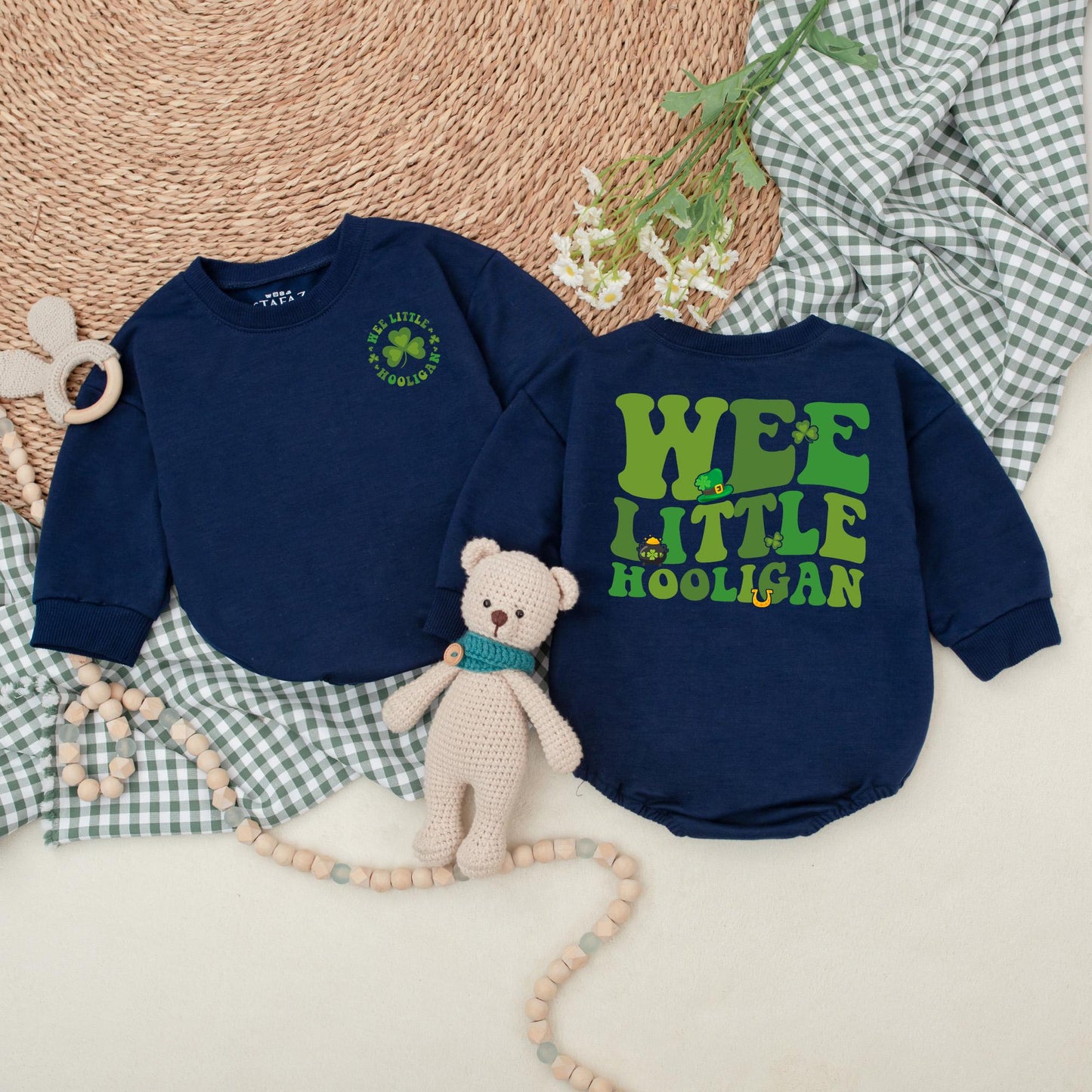 Wee Little Hooligan Baby Romper Green Clover Bodysuit St Patricks Day Outfit First St Patricks Day Gift