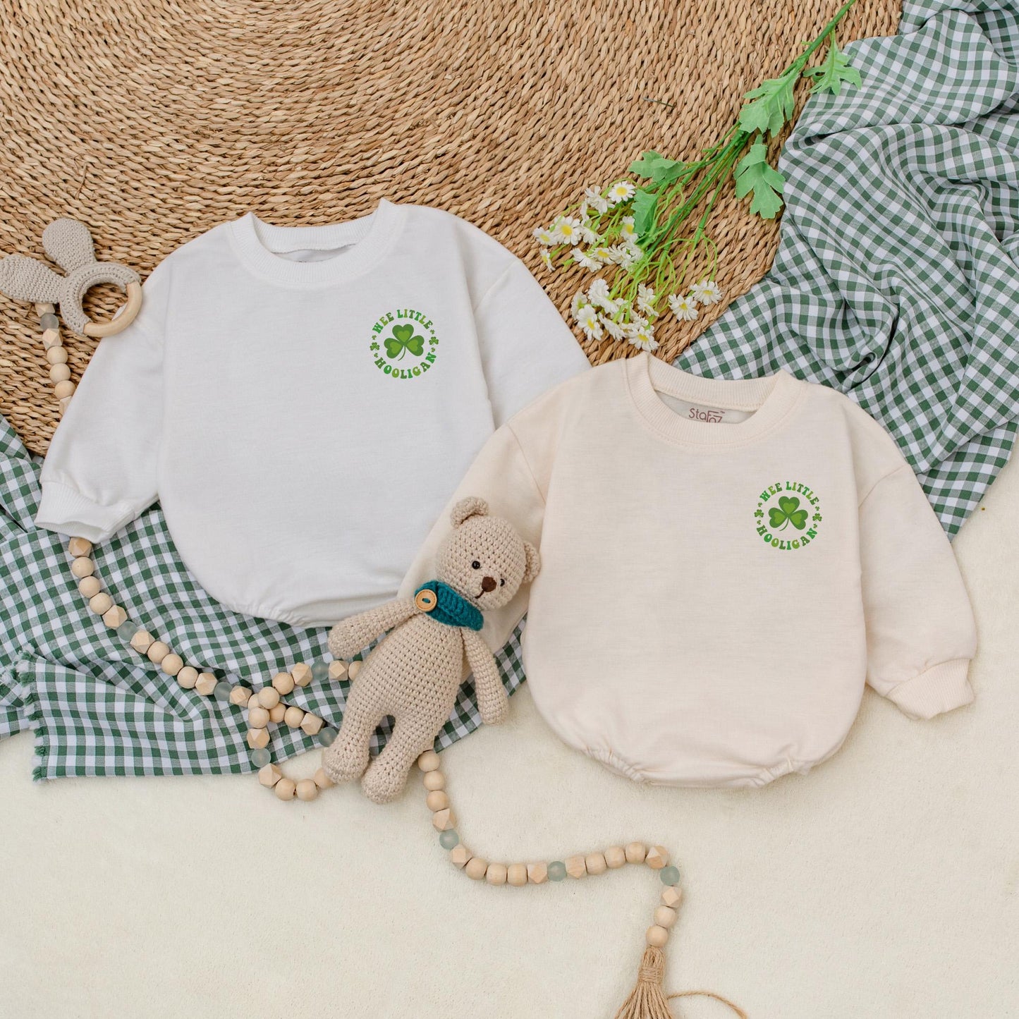 Wee Little Hooligan Baby Romper Green Clover Bodysuit St Patricks Day Outfit First St Patricks Day Gift