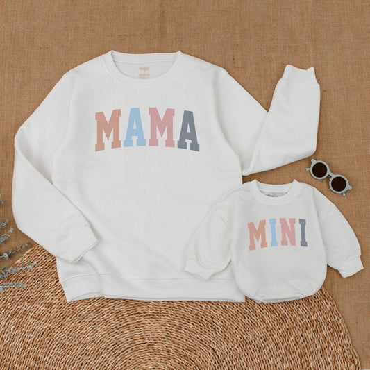Matching Pastel Mama Mini Sweatshirts, Mother Daughter Shirts, Baby Romper, Mommy and Me Outfits, Gift for Mom, Pregnancy Reveal
