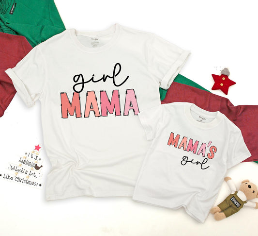 Girl Mama Mama's Girl Matching Family Shirts for Mom and Daughter Adorable Peach Coral Script Outline Baby Toddler Tee