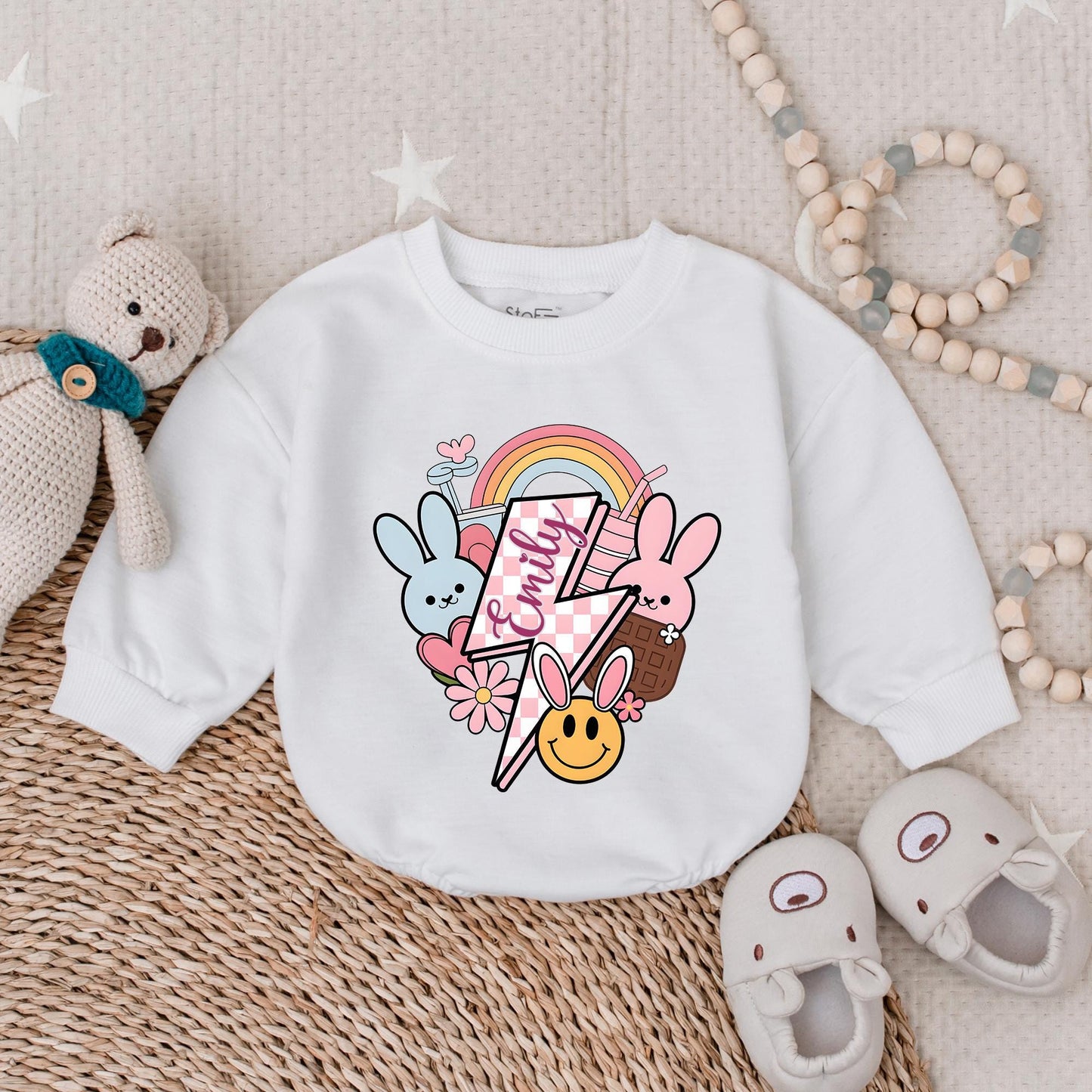 Custom Groovy Easter Bubble Romper for Baby Boys & Girls, Adorable Honey Bunny Newborn Bodysuit Outfit, Soft Comfortable Infant Clothes Gift