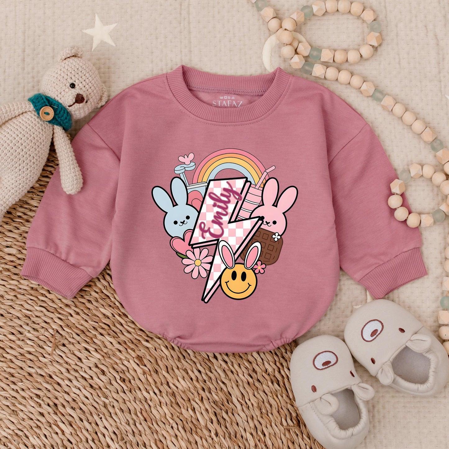 Custom Groovy Easter Bubble Romper for Baby Boys & Girls, Adorable Honey Bunny Newborn Bodysuit Outfit, Soft Comfortable Infant Clothes Gift