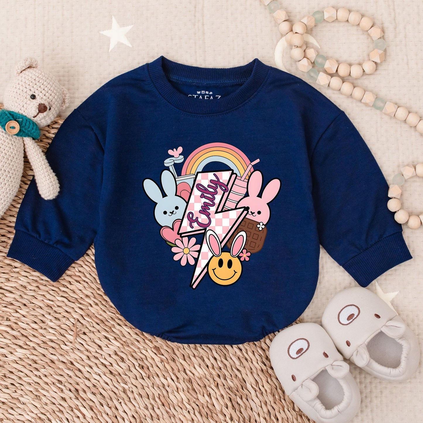 Custom Groovy Easter Bubble Romper for Baby Boys & Girls, Adorable Honey Bunny Newborn Bodysuit Outfit, Soft Comfortable Infant Clothes Gift