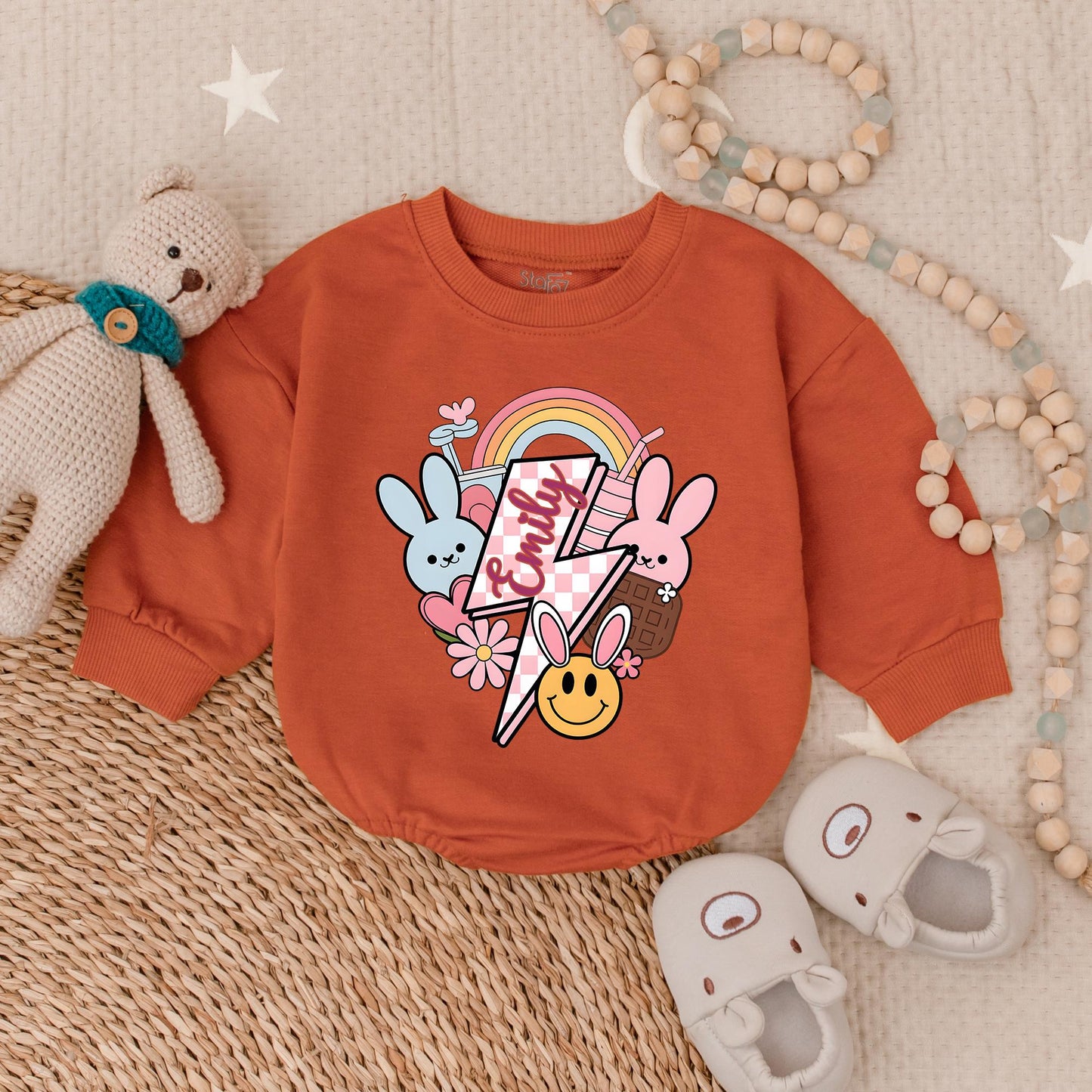 Custom Groovy Easter Bubble Romper for Baby Boys & Girls, Adorable Honey Bunny Newborn Bodysuit Outfit, Soft Comfortable Infant Clothes Gift