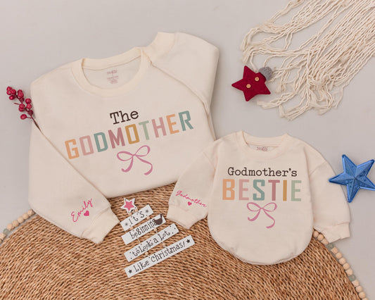Auntie Godmother Bestie Sweatshirt Funny Godparent Gift for Aunt and Niece God Mama Sweater