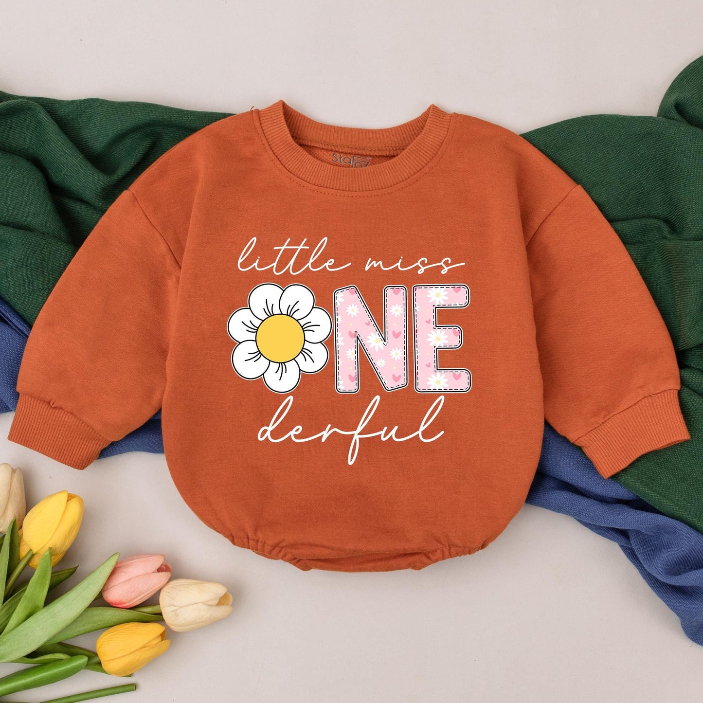 Personalized Little Miss ONEderful 1st Birthday Romper Baby Girl Daisy Flower Pink Floral Cake Smash Outfit Cheerful Design Gift