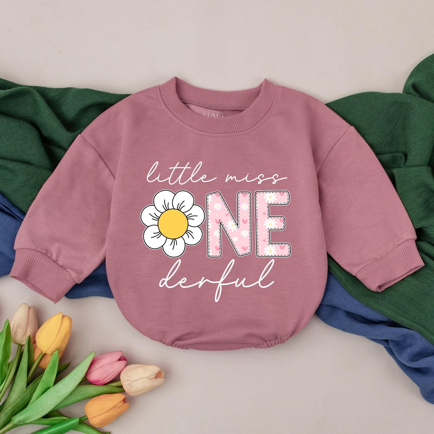 Personalized Little Miss ONEderful 1st Birthday Romper Baby Girl Daisy Flower Pink Floral Cake Smash Outfit Cheerful Design Gift